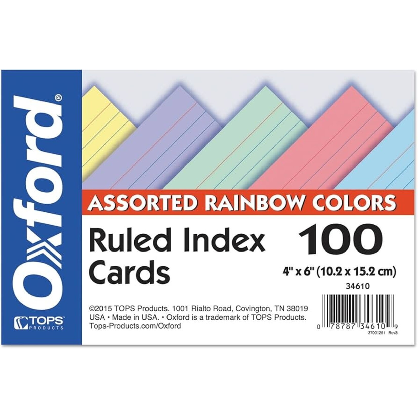 TOPS Products INDEX CARDS-4X6 RULED, RAINBOW 100/PACK