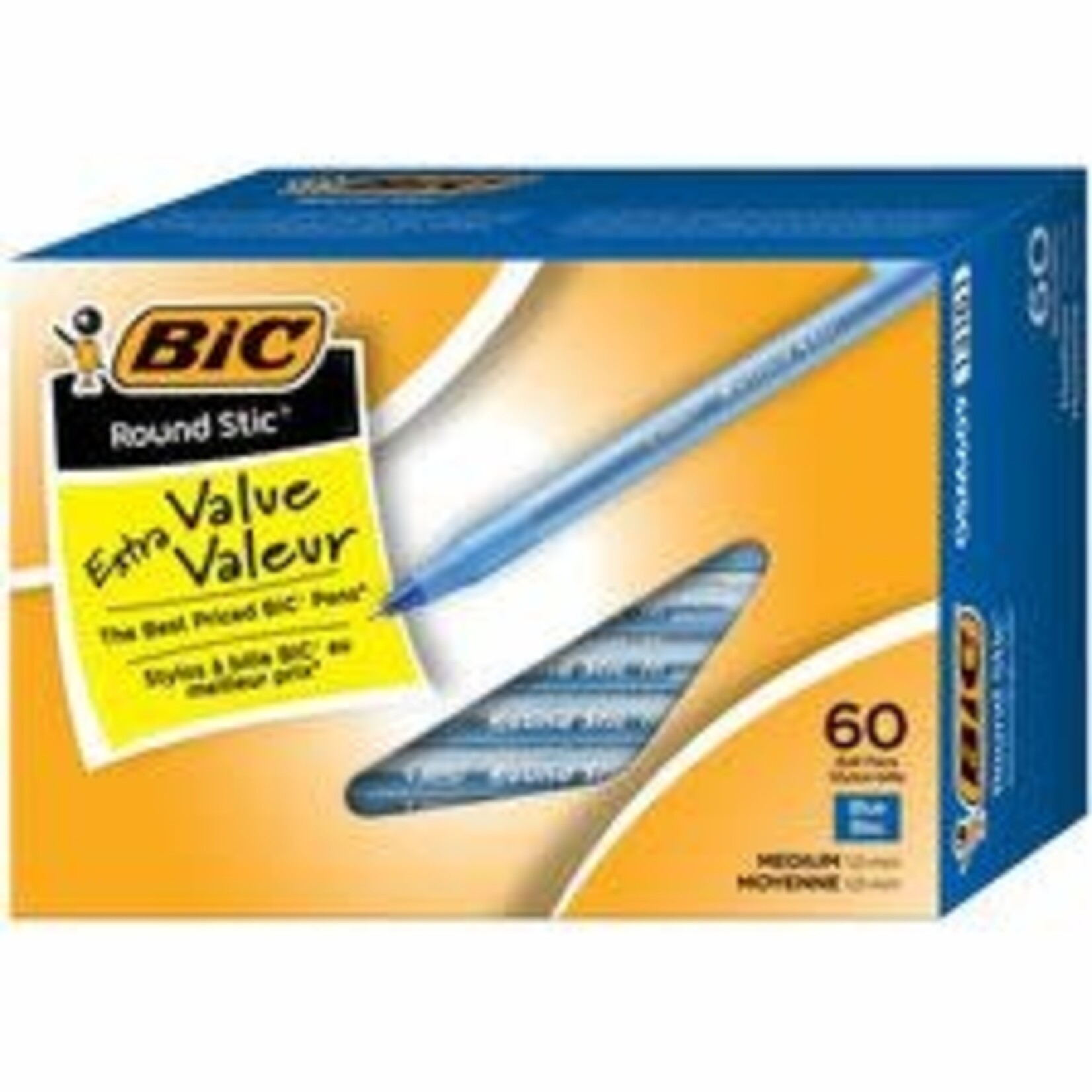 Bic PEN-STICK, ROUND STIC BALLPOINT, MEDIUM BLUE, 60/BOX -GSM609