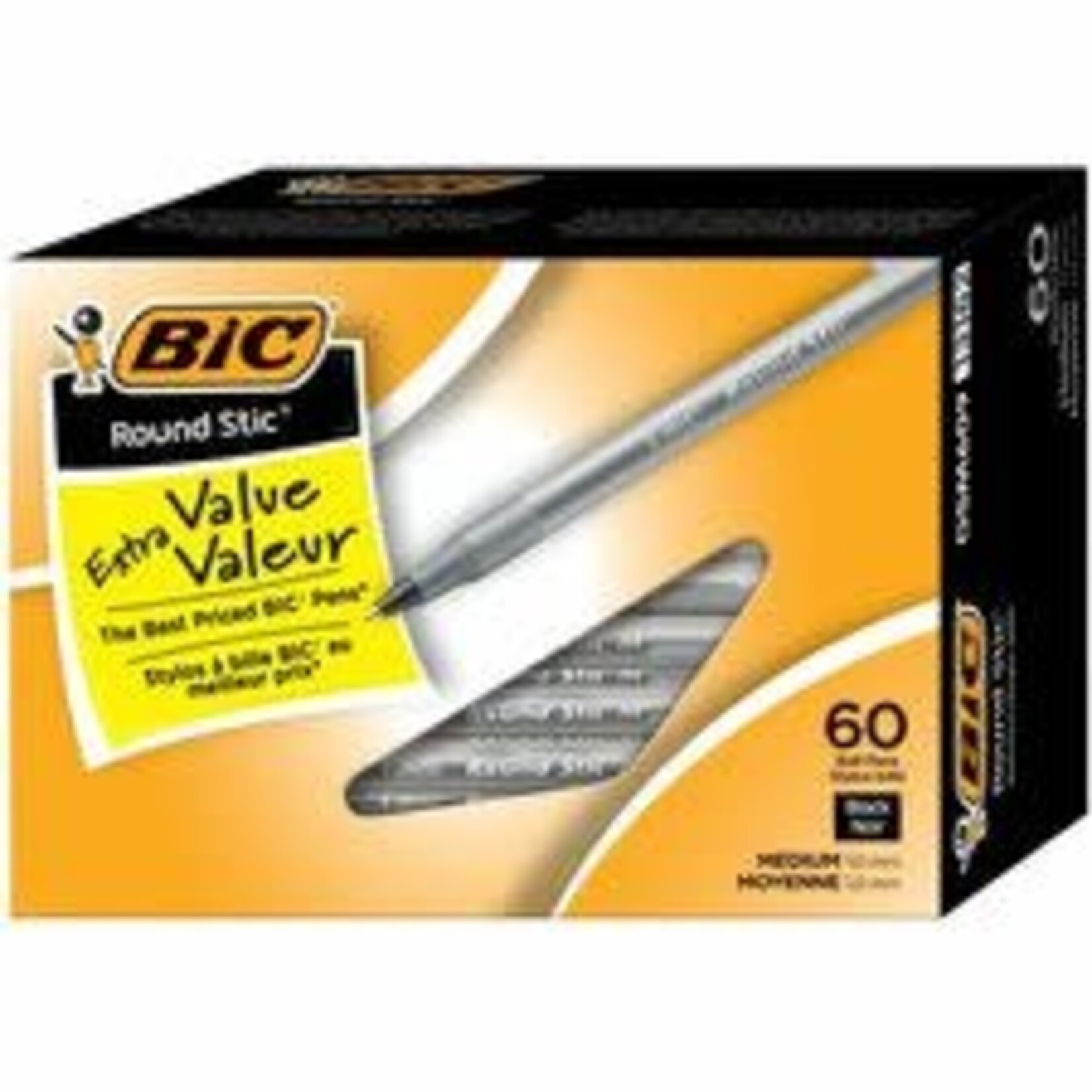 Bic PEN-STICK, ROUND STIC BALLPOINT, MEDIUM BLACK 60/BOX -GSM609