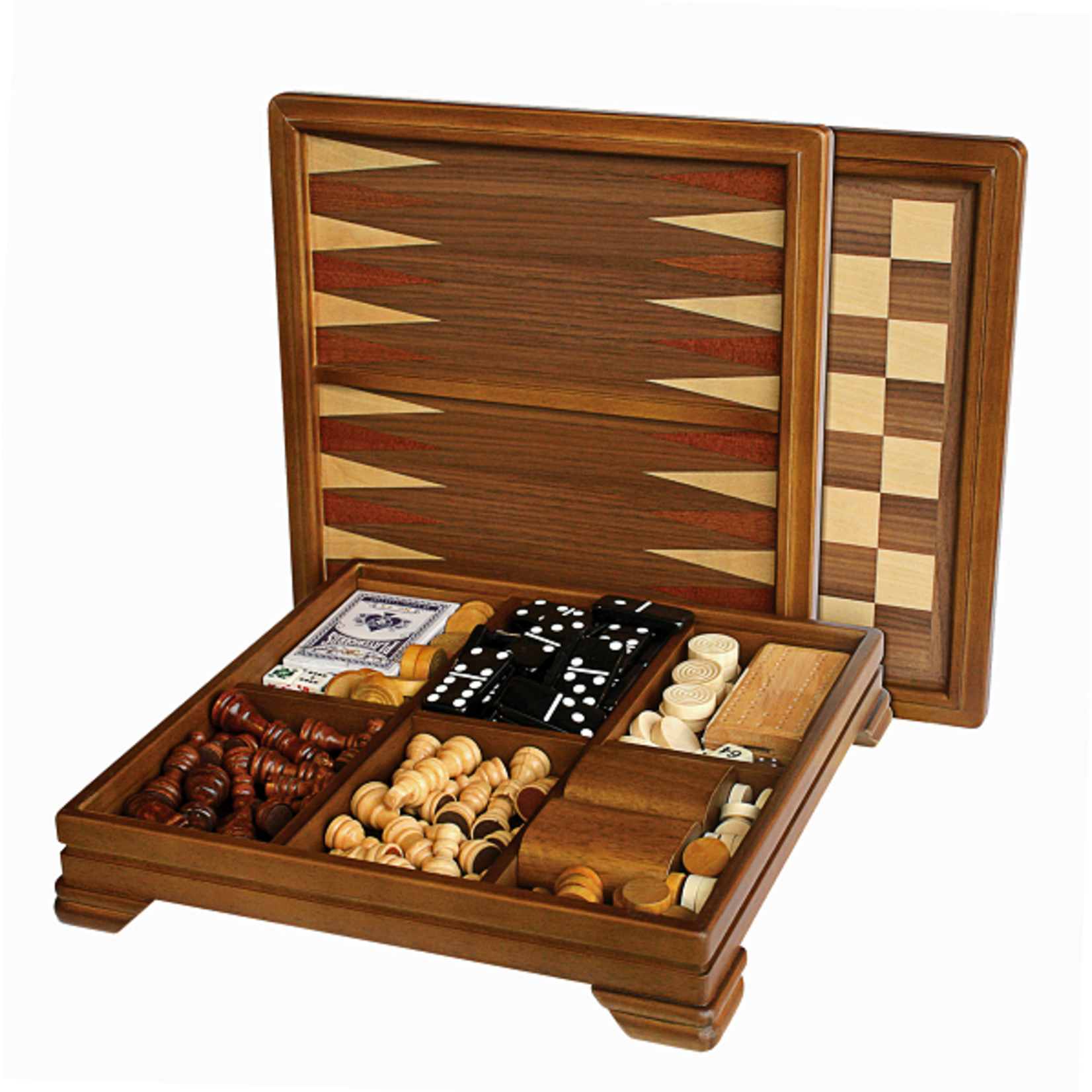 BOARD GAME COMBO SET, 7-IN-1 WALNUT, 12-1/8"