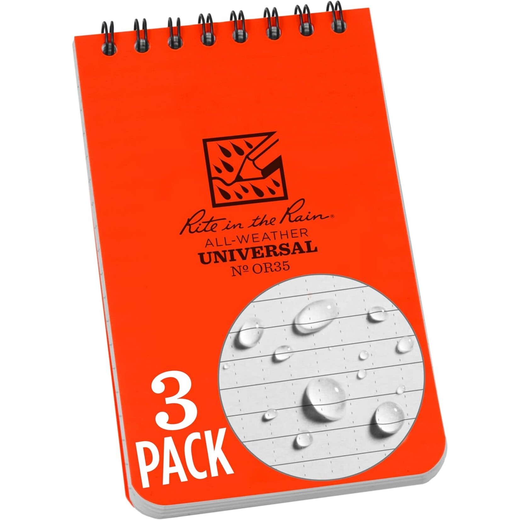 Rite in the Rain Rite in the Rain Weatherproof Top Spiral Notebook, 3" x 5", Orange Cover, Universal Pattern, (No. OR35-3X)
