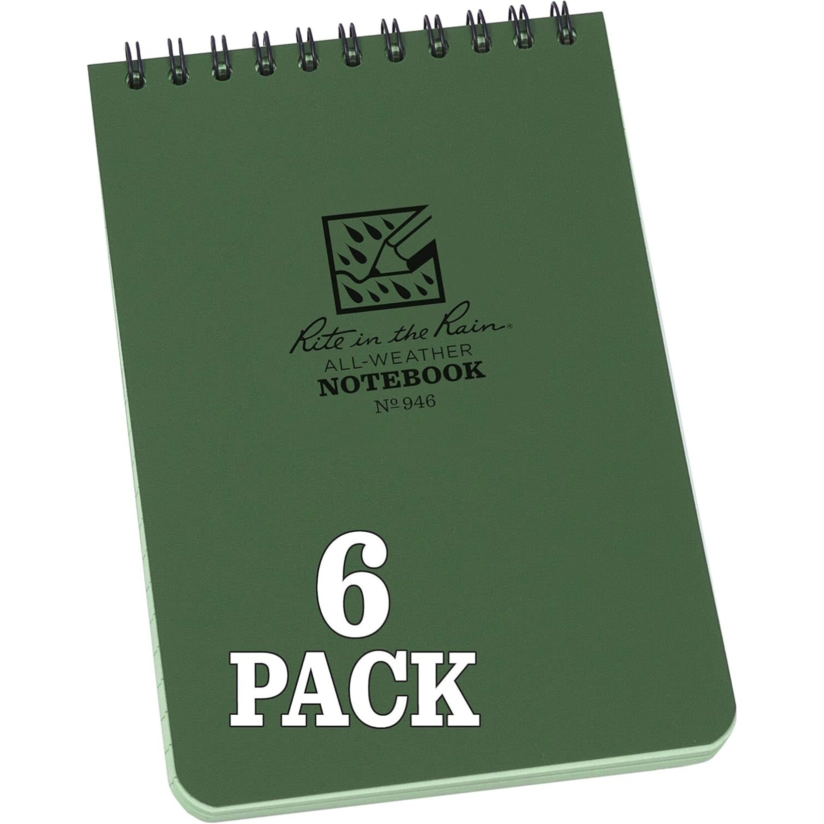 Rite in the Rain Rite in the Rain Weatherproof Top Spiral Notebook, 4" x 6", Green Cover, Universal Pattern, 6 Pack (No. 946L6)
