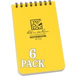 Rite in the Rain Rite in the Rain Weatherproof Top Spiral Notebook, 3" x 5", Yellow Cover, Universal Pattern, 6 Pack (No. 135L6)