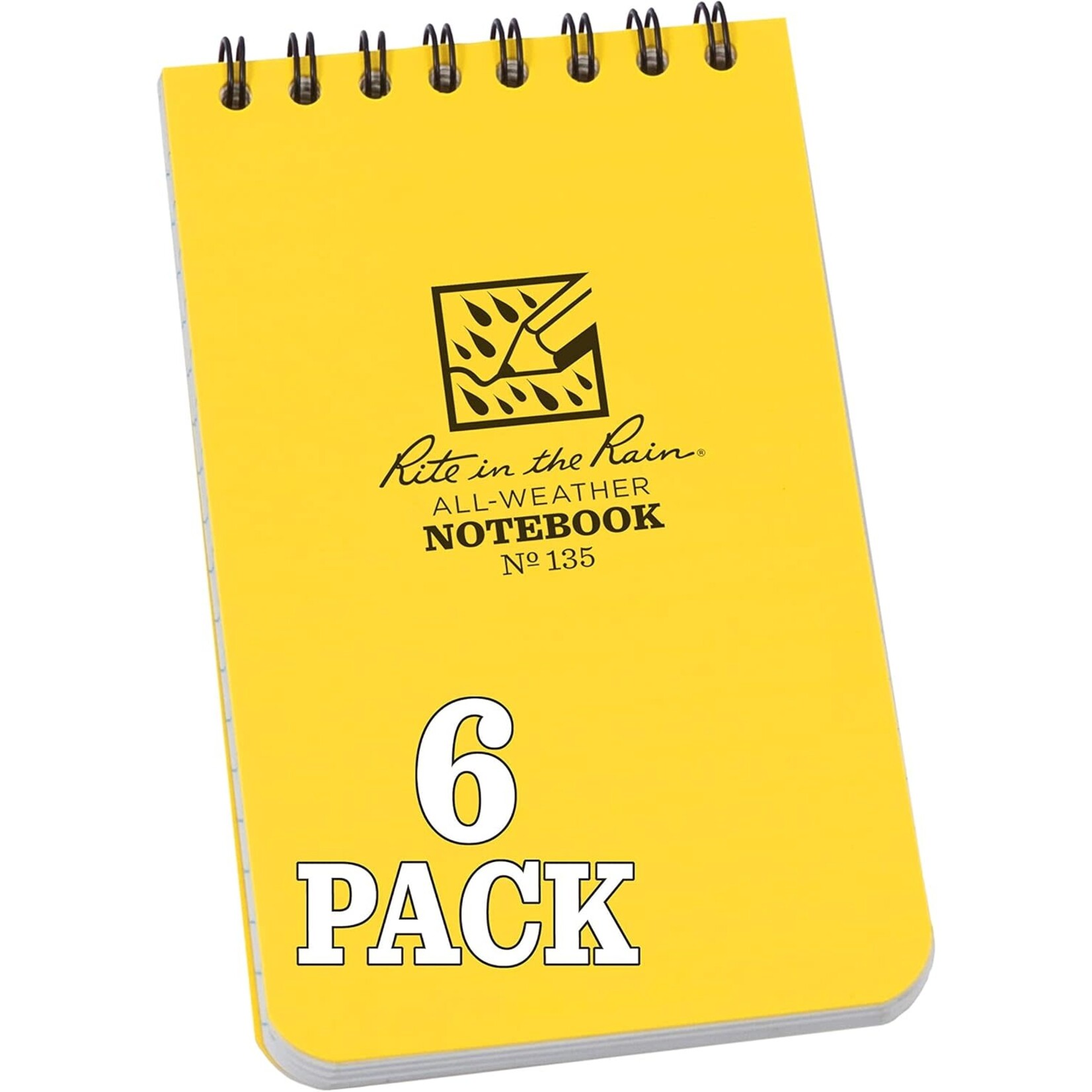 Rite in the Rain Rite in the Rain Weatherproof Top Spiral Notebook, 3" x 5", Yellow Cover, Universal Pattern, 6 Pack (No. 135L6)