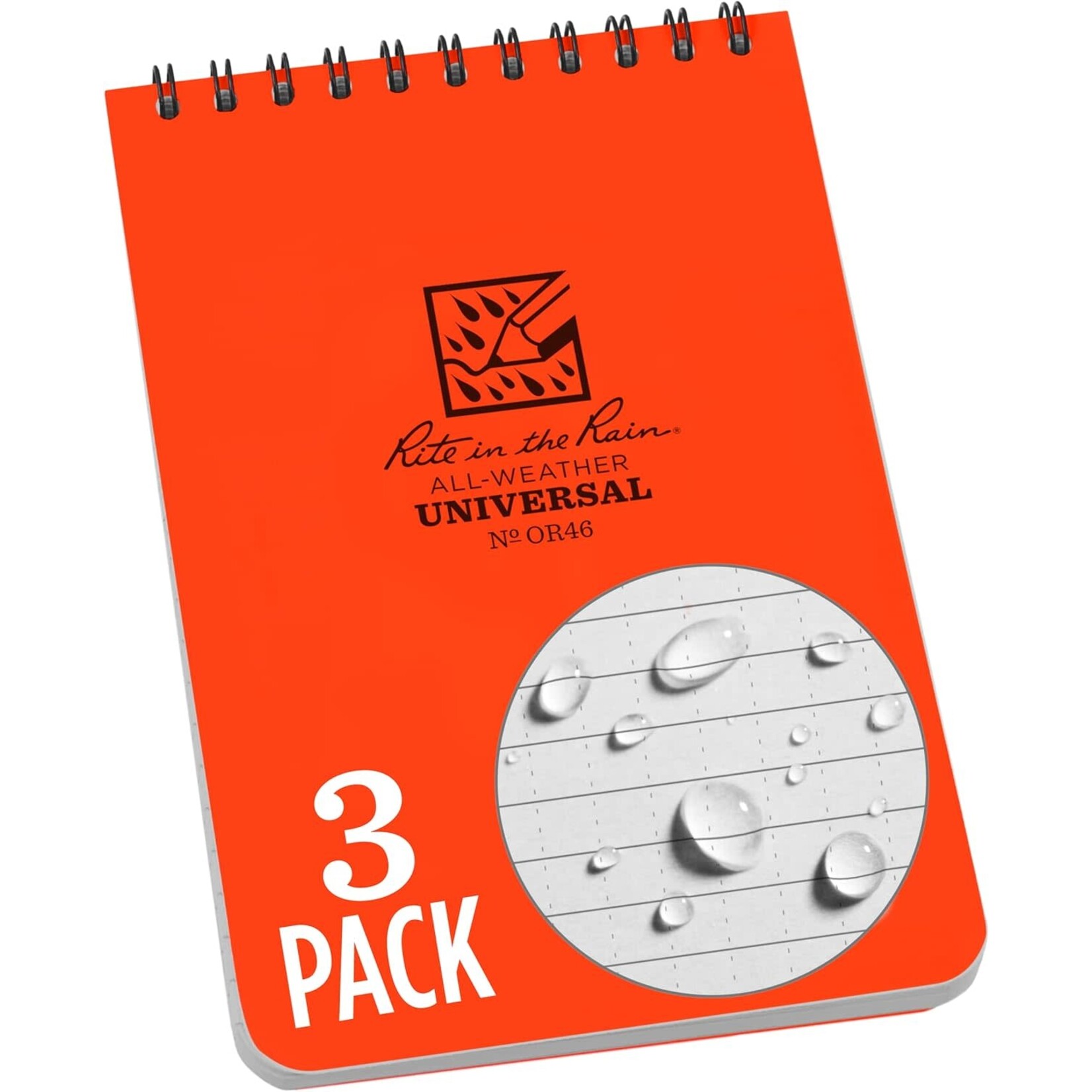 Rite in the Rain Rite in the Rain Weatherproof Top Spiral Notebook, 4" x 6", Orange Cover, Universal Pattern, 3 Pack (No.OR46-3)