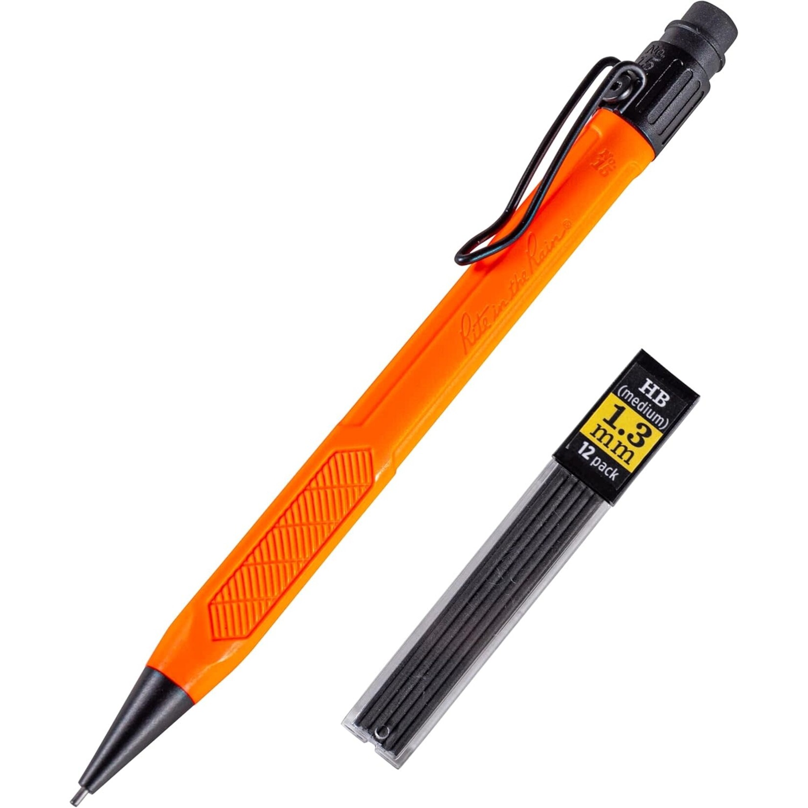 Rite in the Rain Rite in the Rain Weatherproof Mechanical Pencil, Orange Barrel, 1.3mm Dark Lead, 12 lead refills (No. OR15)