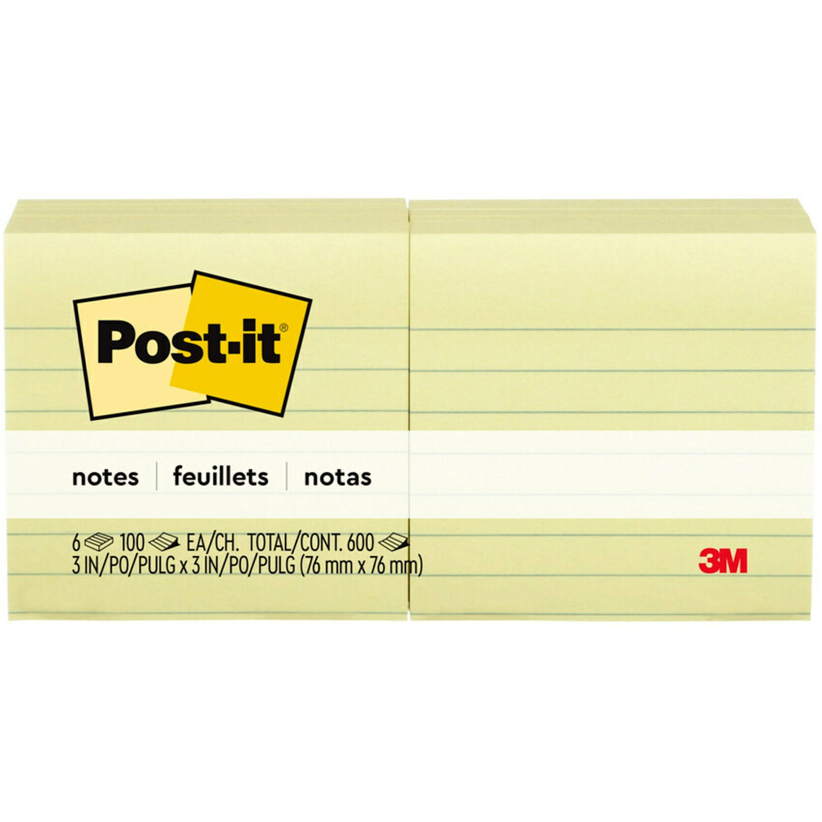 Post-it NOTES-POST-IT, LINED 3X3 YELLOW 6 PACK