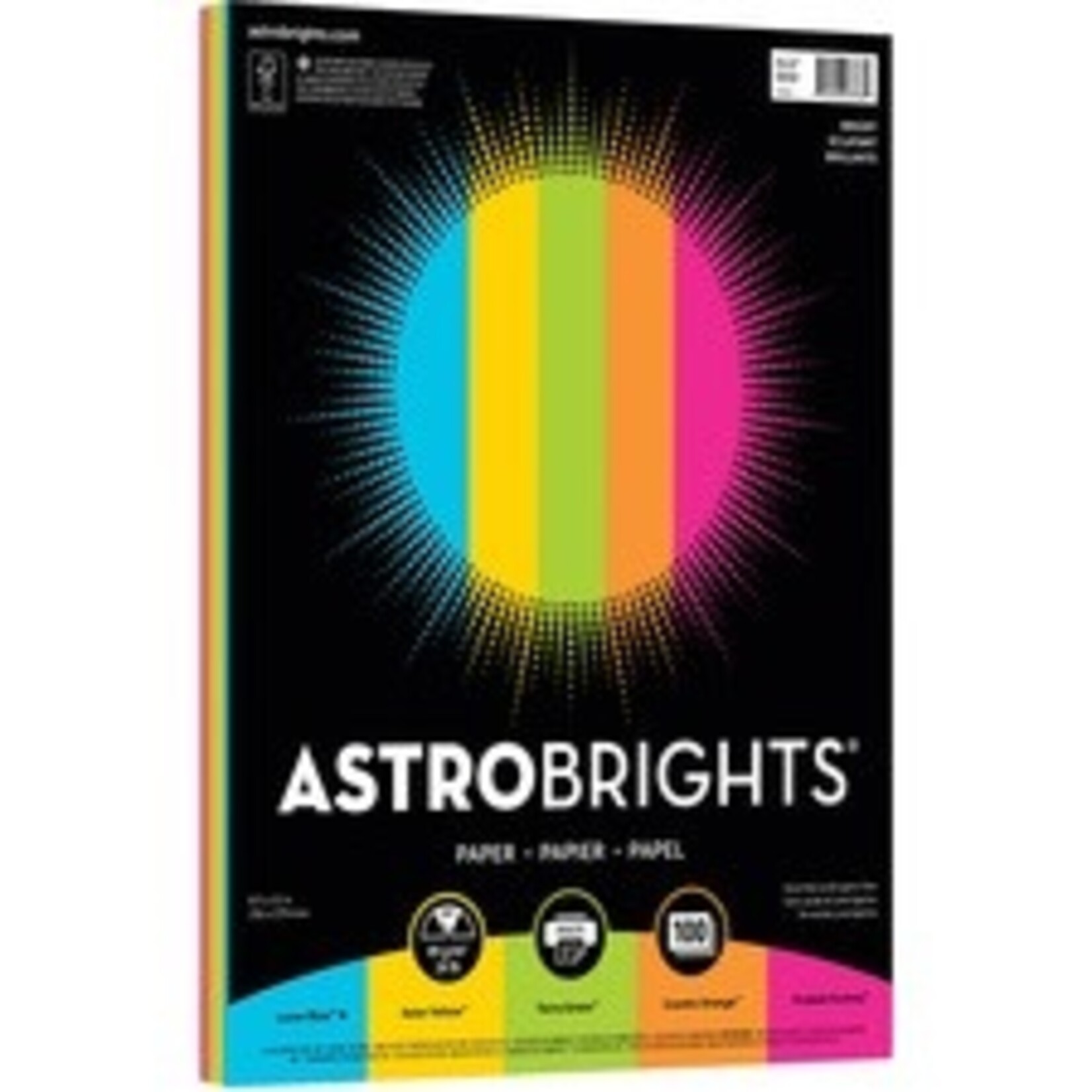 Spicers Astrobrights Copy Paper - Bright - 5 Assorted Colours - Letter - 24 lb - 100 Sheets