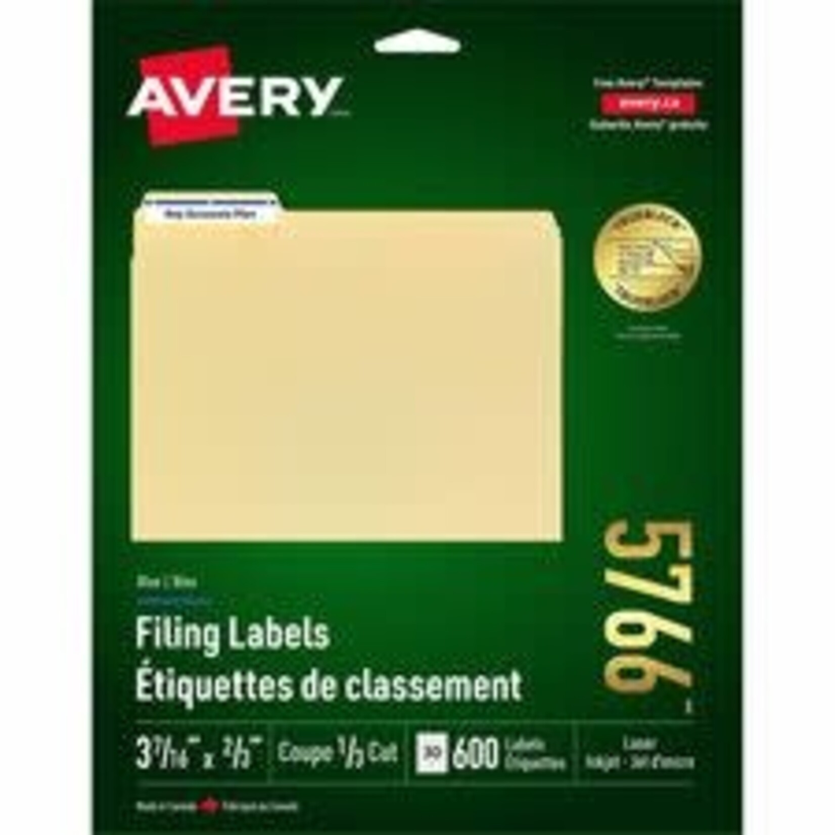 Avery LABELS-FILE FOLDER PERMANENT 3-7/16X2/3 BLUE 600/EV