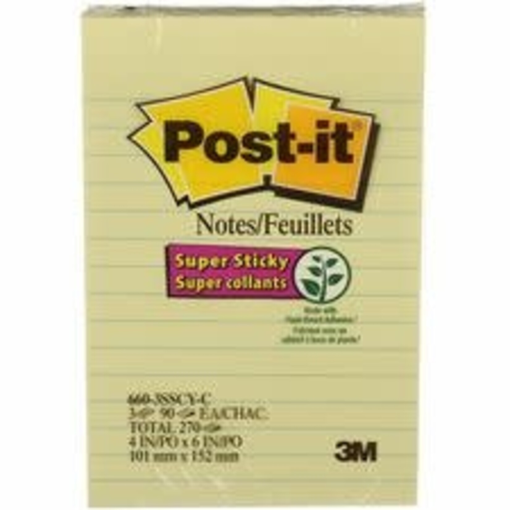 Post-it NOTES-POST-IT, SUPER STICKY 4X6 LINED YELLOW
