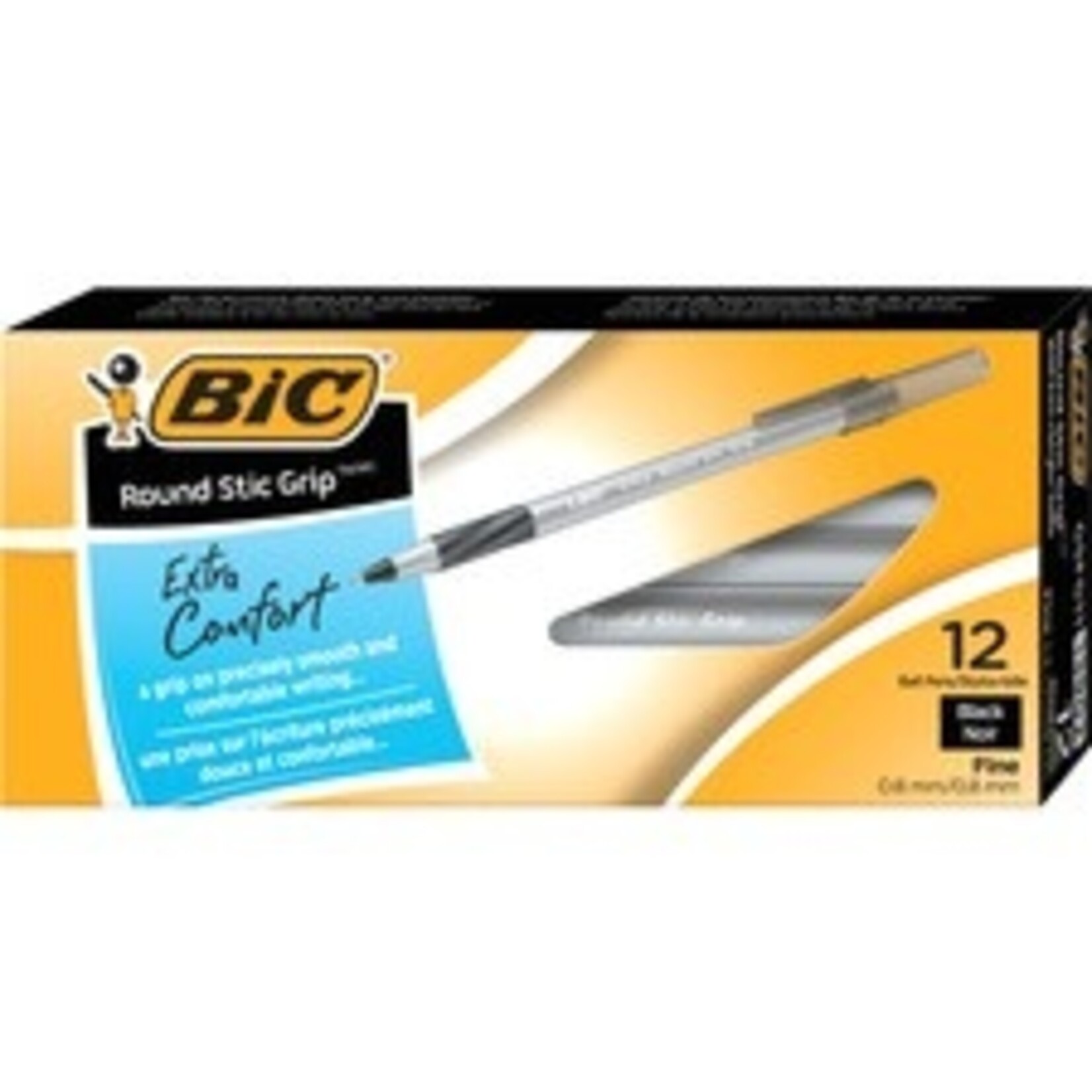 Bic BIC Round Stic Grip Ballpoint Stick Pens, 0.8mm, Black, 12 Pack