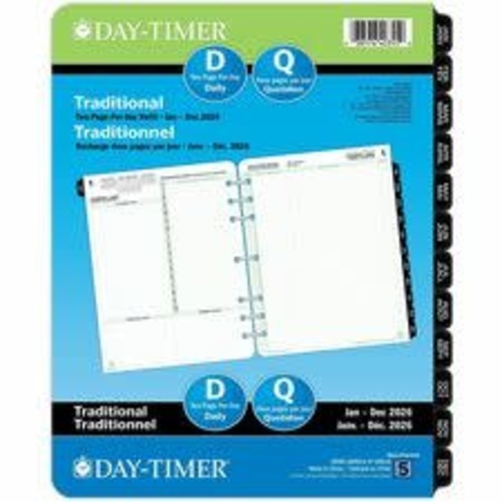 ACCO Brands DayTimer 2 Pages Per Day Planner Refill, Folio Size, 11" x 8-1/2" , Bilingual - Folio - Daily - 12 Month - January 2026 to December 2026