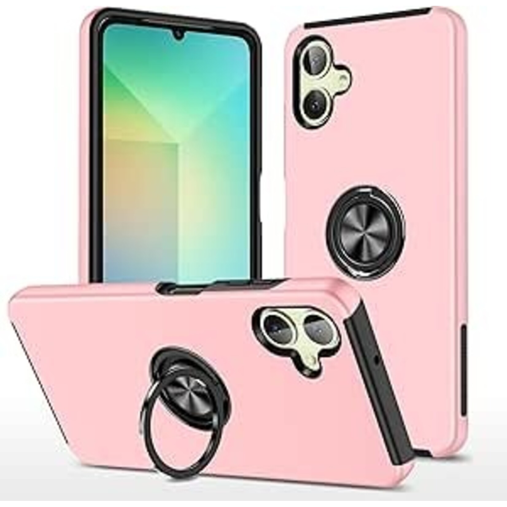 AIOVETEAB for Samsung Galaxy A06 Case,Silky Soft Touch Heavy Duty Protective Cover with Ring Holder Kickstand Phone Case,Pink