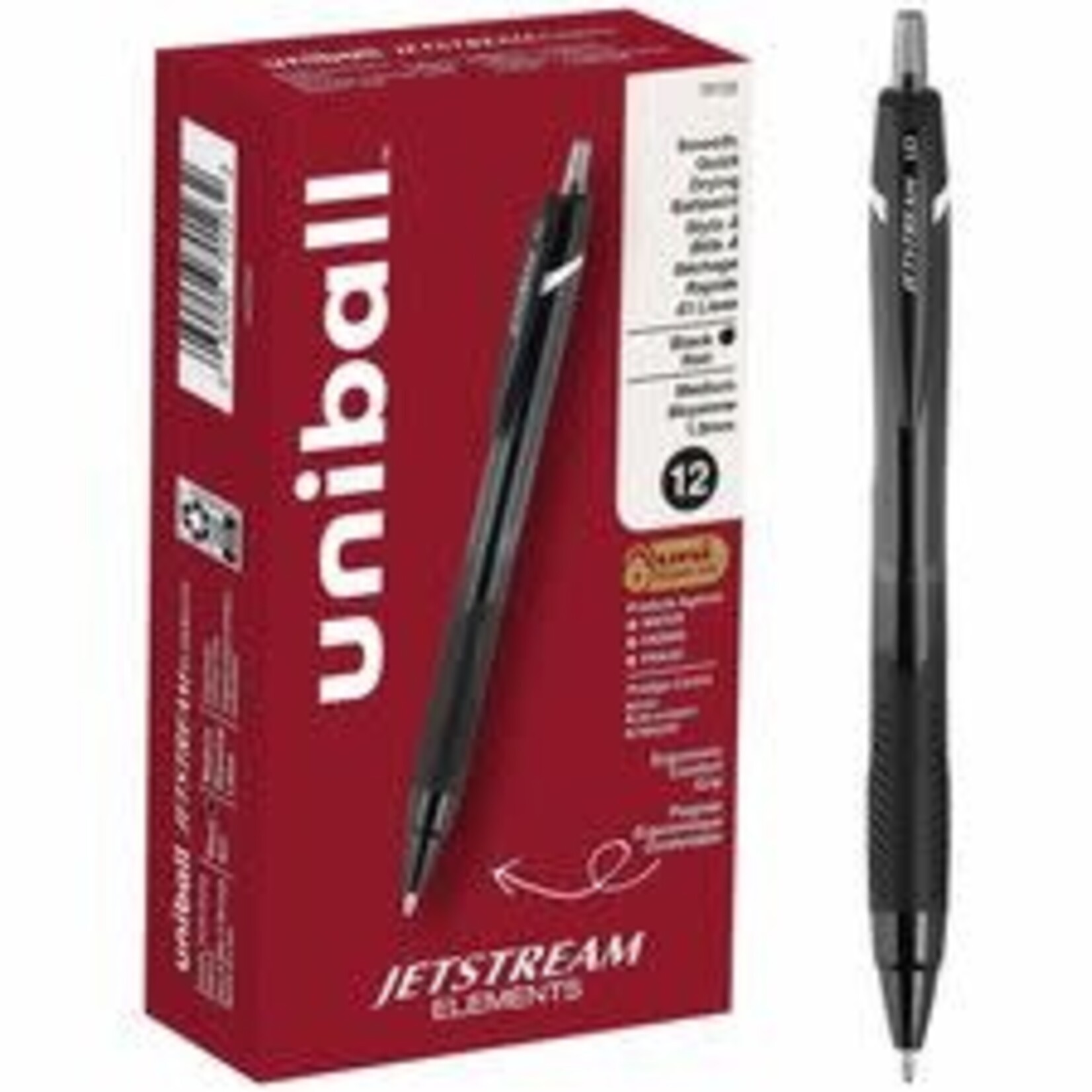 Uni-ball PEN-RETRACTABLE, UNI JETSTREAM ELEMENTS, 1.0MM BLACK 12/BOX