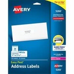 Avery LABELS-ADDRESS EASY PEEL WHITE 1X2-5/8 750/EV 5260