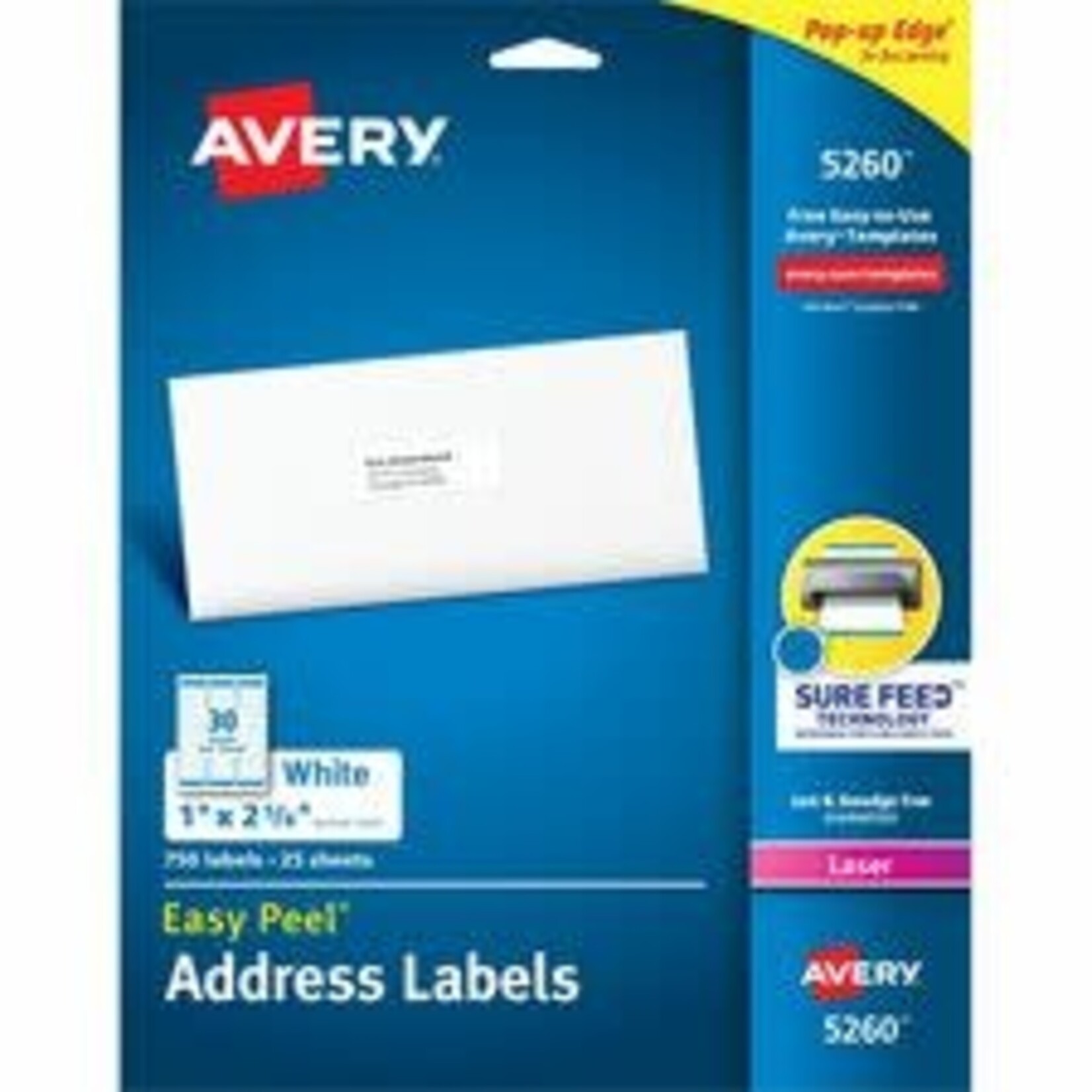 Avery LABELS-ADDRESS EASY PEEL WHITE 1X2-5/8 750/EV 5260