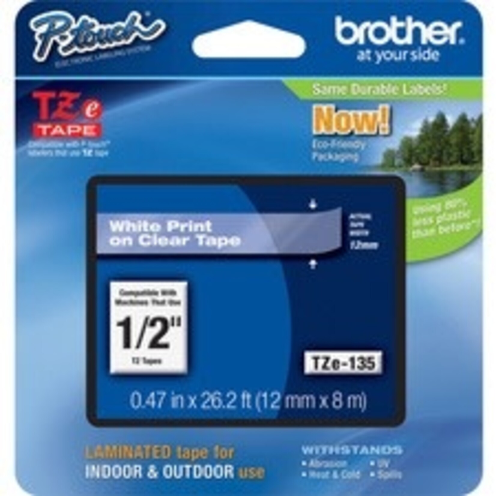 Brother TAPE-P-TOUCH TZ LAMINATED, 12MM WHITE ON CLEAR