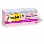 Post-it NOTES-POST-IT, SUPER STICKY 3X3,  PASTEL 18PK - 70 SHEETS PER PAD - RECYCLED