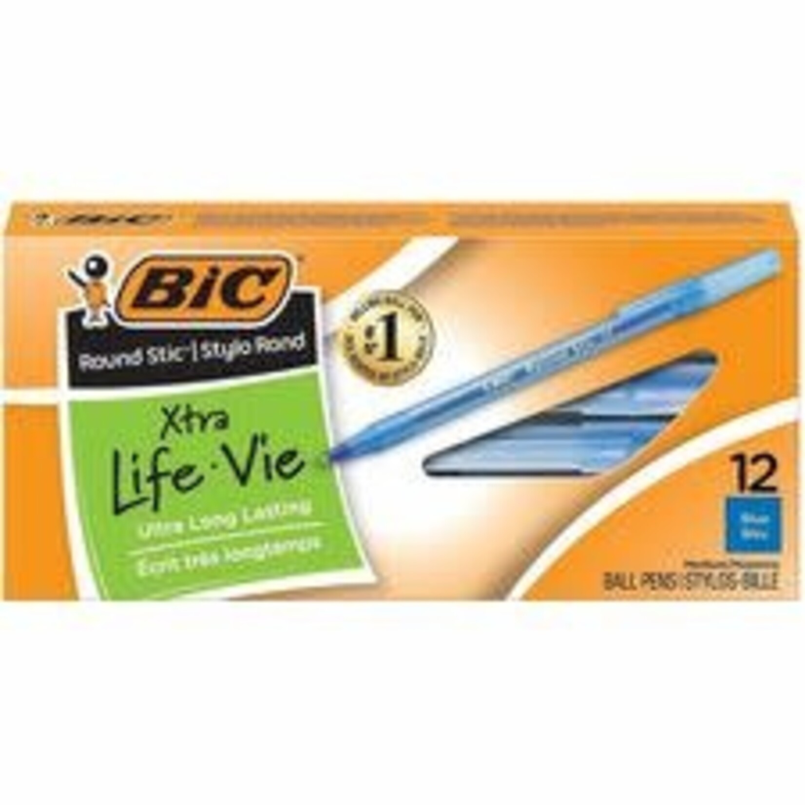 Bic PEN-STICK, ROUND STIC BALLPOINT, MEDIUM BLUE, 12/BOX