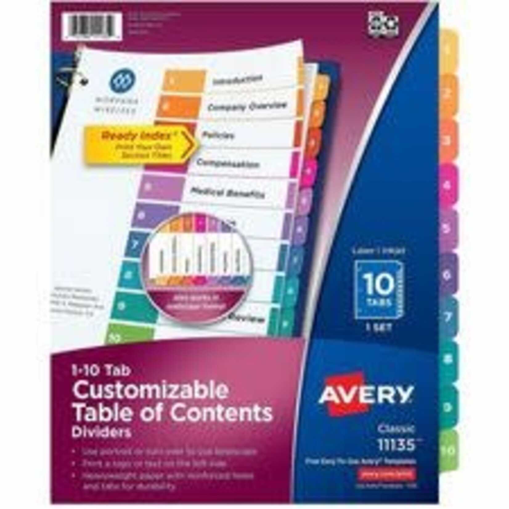 Avery INDEX DIVIDERS-READY INDEX 10-TAB MULTI-COLOUR 11135