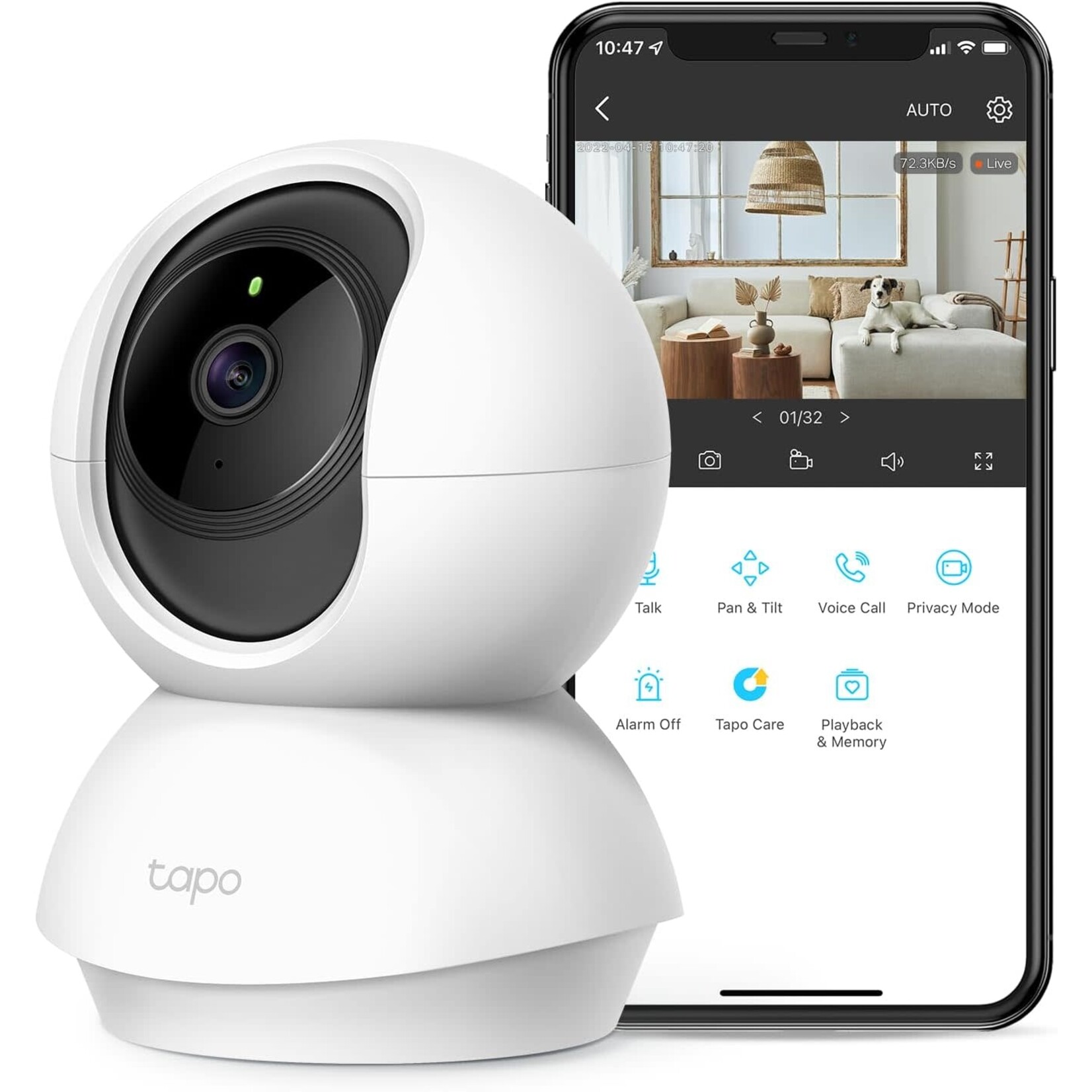 TP-Link Tapo 2K Pan/Tilt Indoor Security WiFi Camera, Baby & Pet Camera w/ 360° Motion