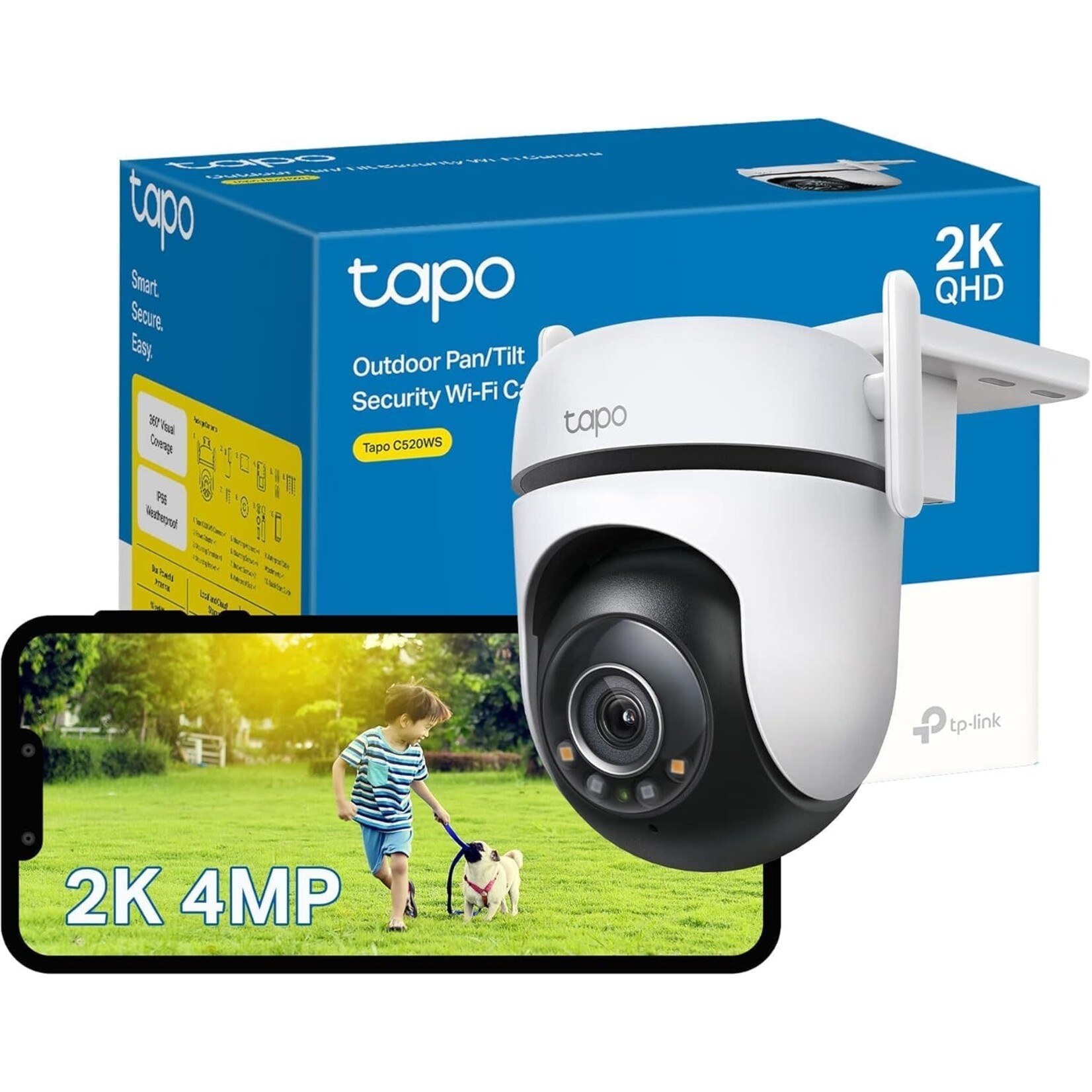 TP-Link Tapo 2K 4MP Pan/Tilt Outdoor Wired Security Wi-Fi Camera, 360° Visual Coverage