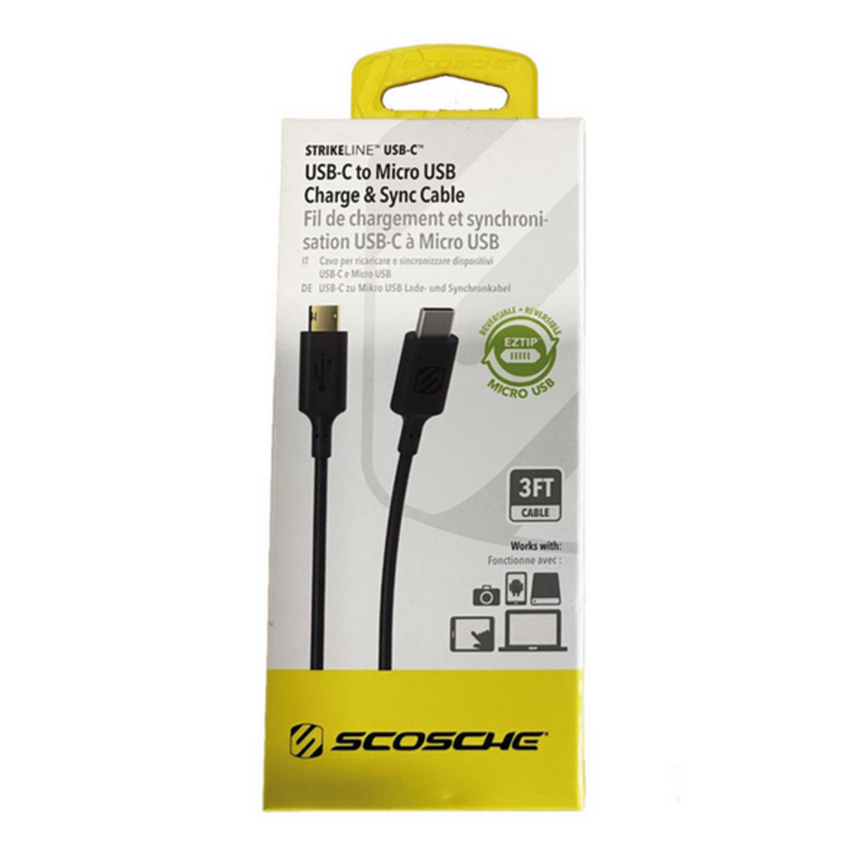 Scosche Scosche Charge & Sync USB-C to Micro USB Cable 3ft Black StrikeLINE