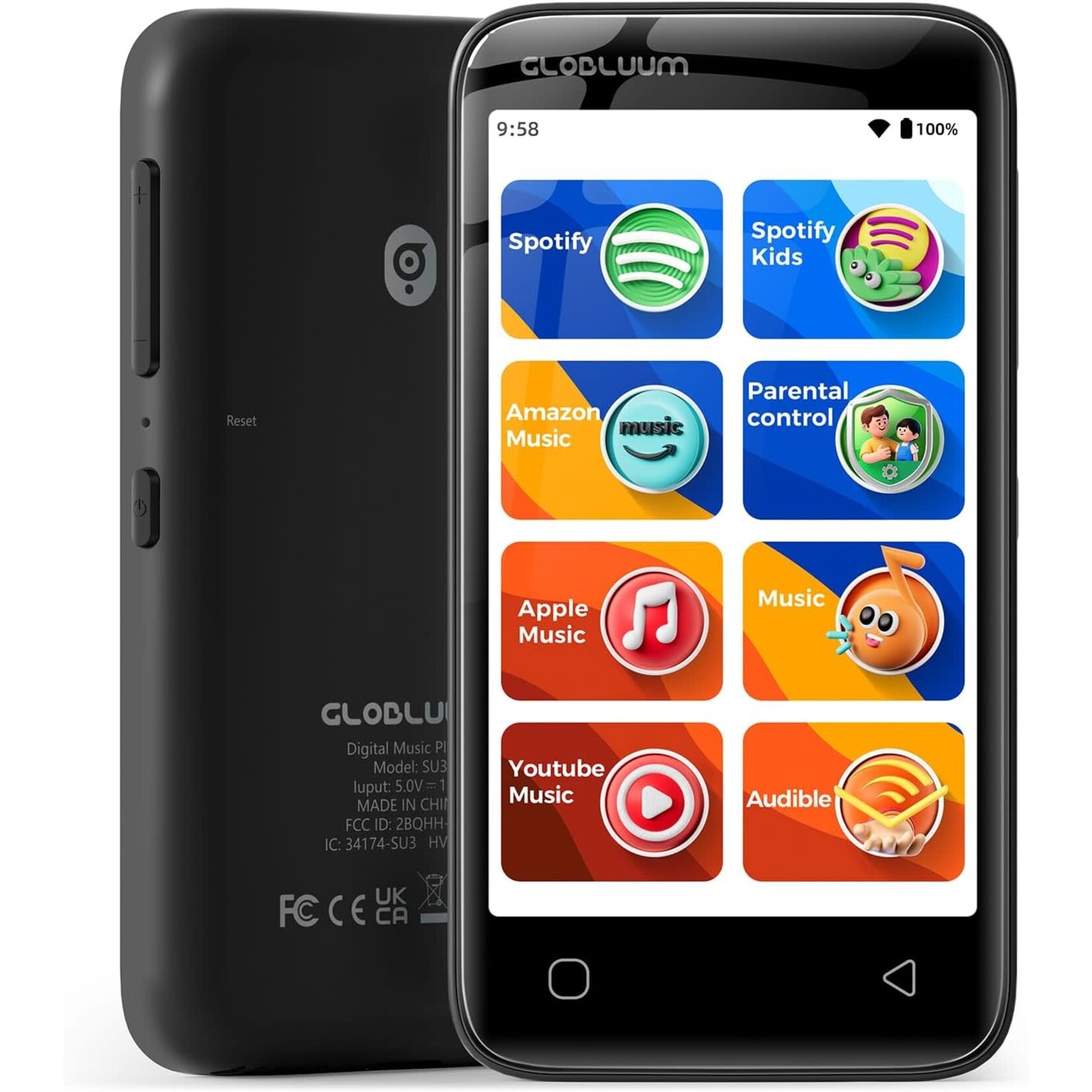 MP3 Player for Kids, Parental Controls, 16GB, Supports Spotify and Audible, Bluetooth and WiFi(Black)