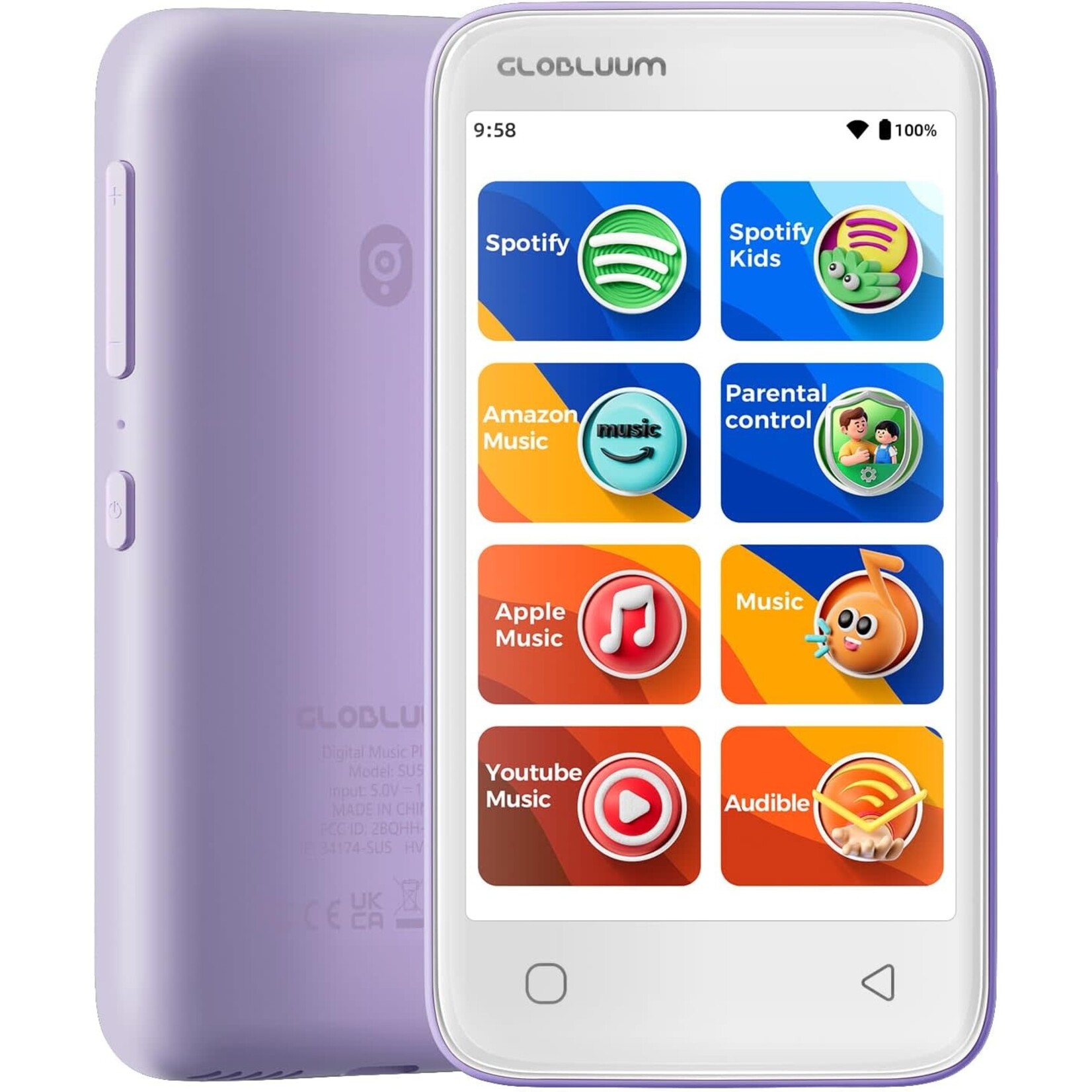 MP3 Player for Kids, Parental Controls, 16GB, Supports Spotify and Audible, Bluetooth and WiFi(Lavender)