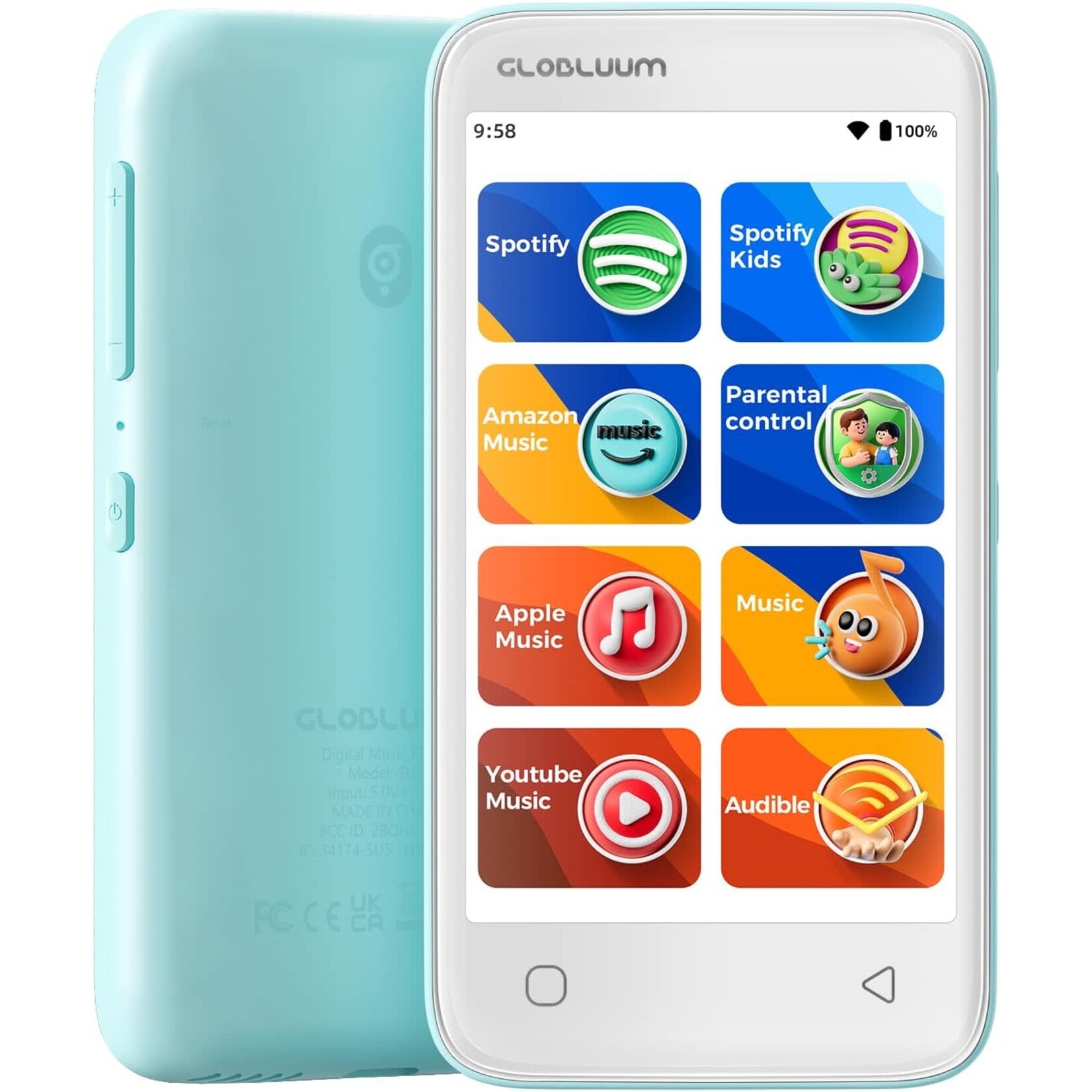 MP3 Player for Kids, Parental Controls, 16GB, Supports Spotify and Audible, Bluetooth and WiFi(Blue)