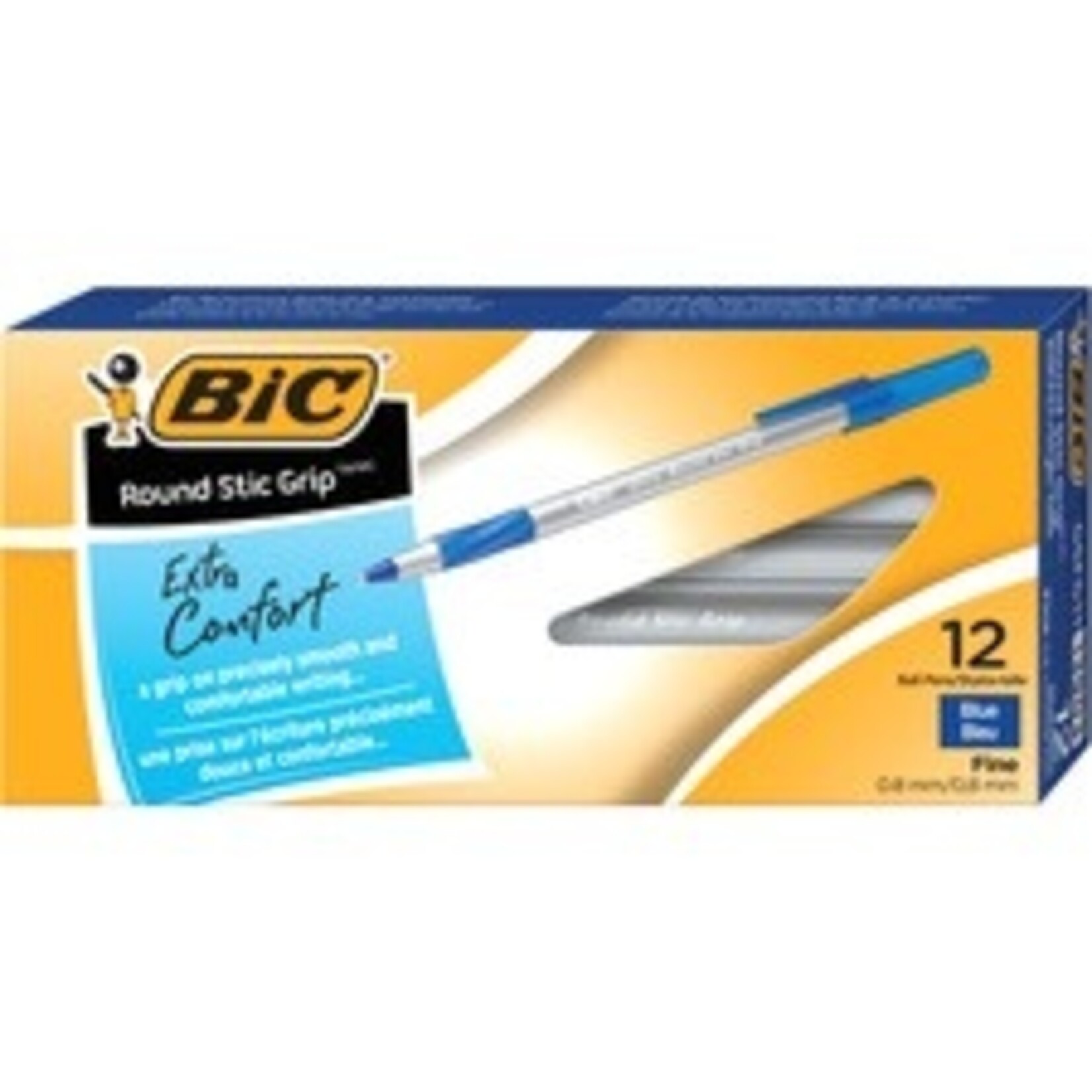 Bic PEN-STICK, ROUND STIC GRIP BALLPOINT, FINE BLUE, 12/BOX