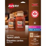 Avery Avery Kraft Brown Square Labels 22486 - 2" x 2" - Laser, Inkjet - 12/Sheet - 240/Pack