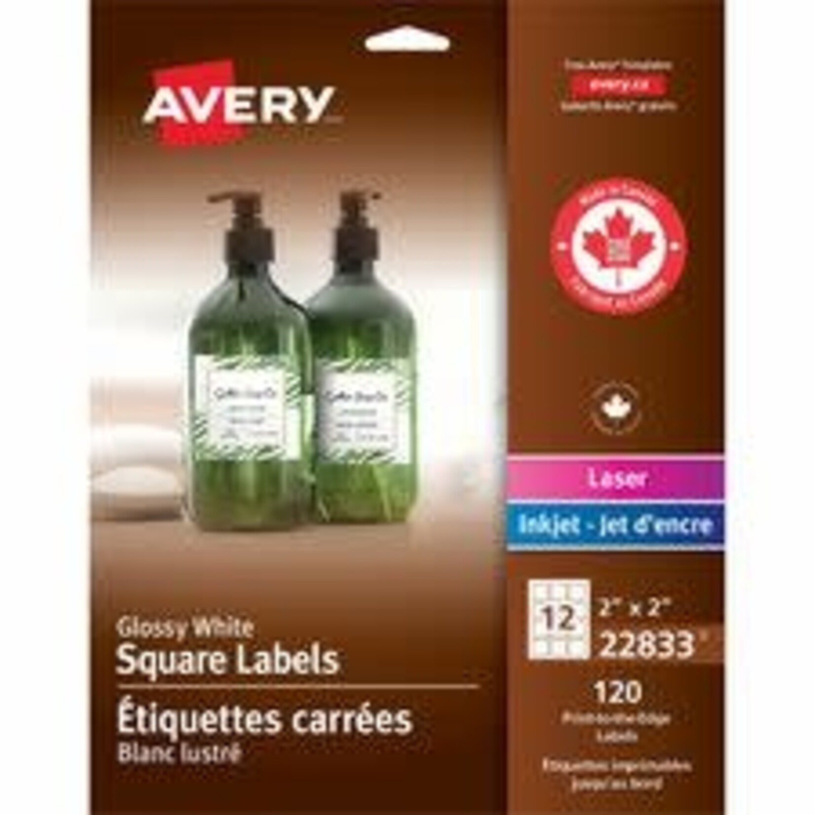 Avery Avery Glossy White Square Labels 22833 - 2 x 2 - 12/Sheet - 120/Pack
