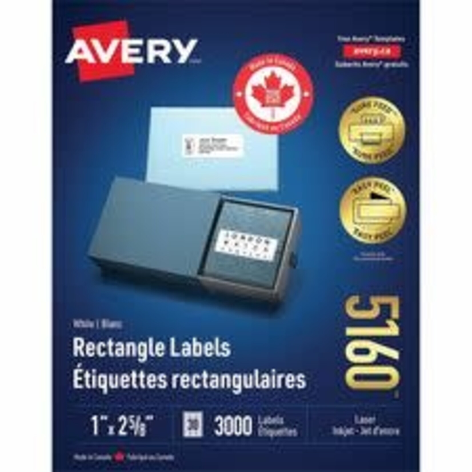Avery LABELS-ADDRESS EASY PEEL WHITE 1X2-5/8 3000/BOX 5160