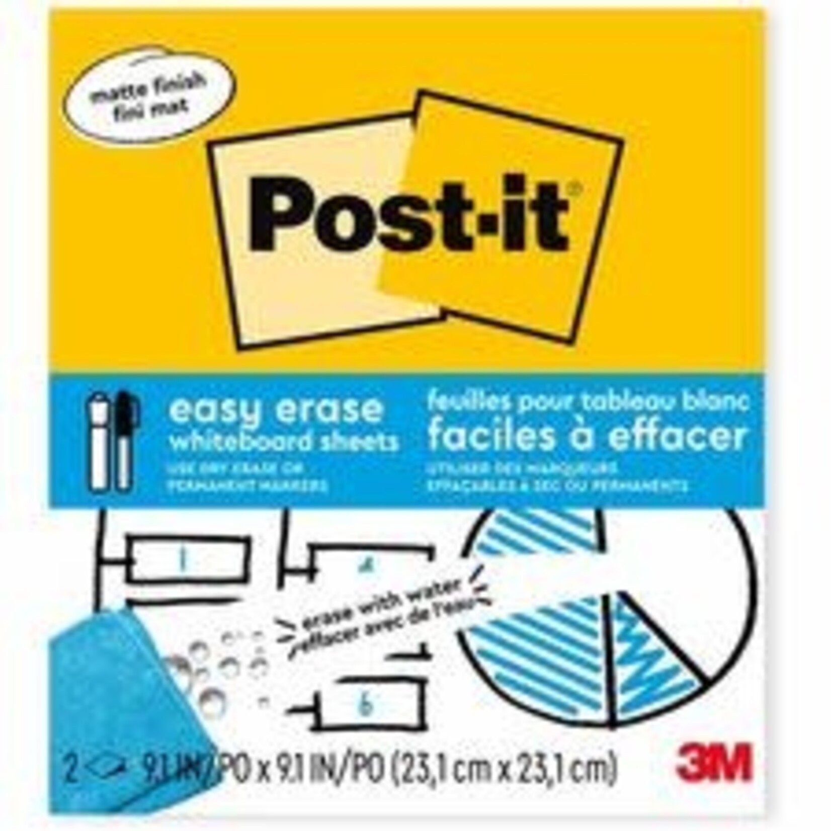 Post-it POST-IT - EASY ERASE WHITEBOARD SURFACE, WHITE - 9.1" X 9.1"