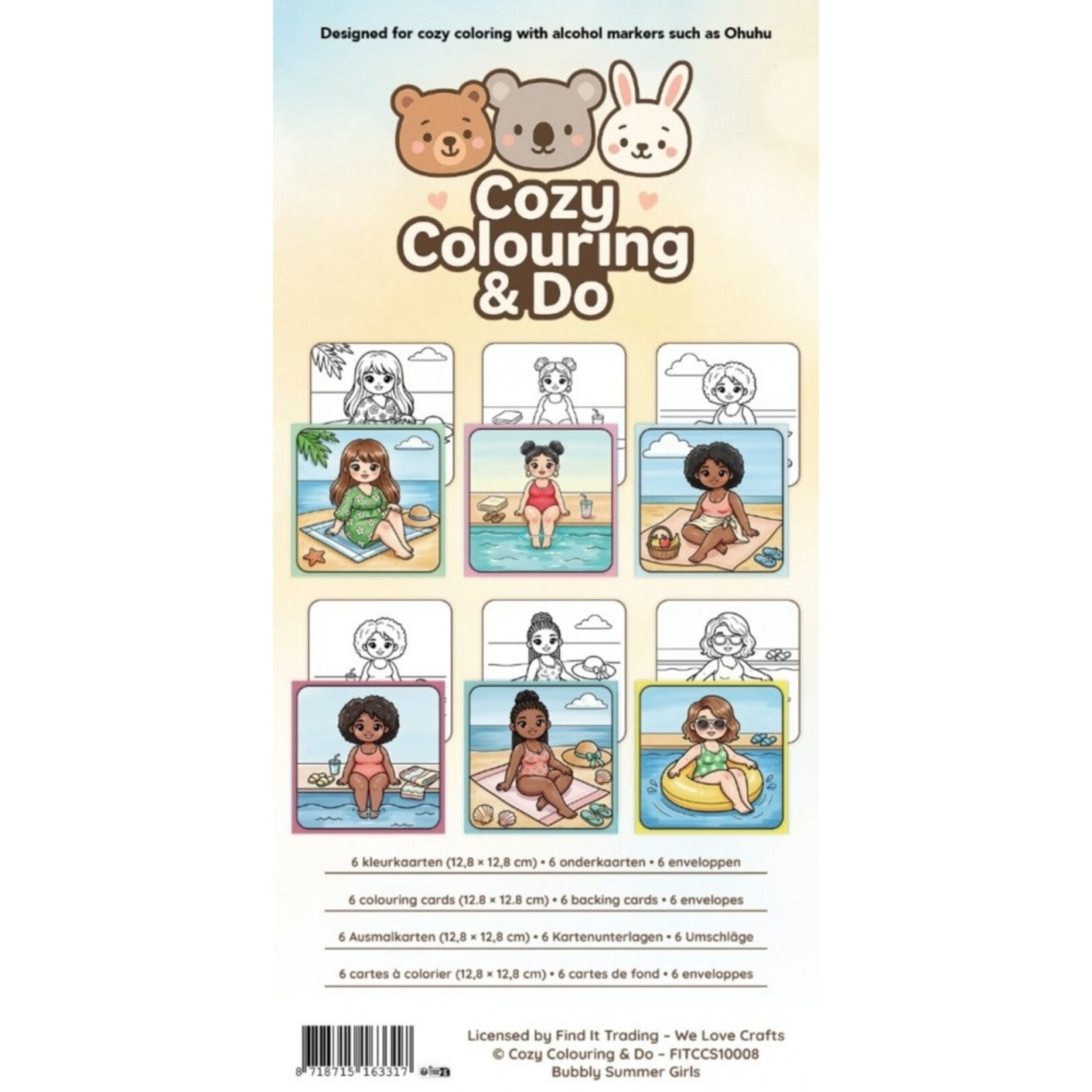 Cozy Colouring Cards Set, Bubbly Summer Girls