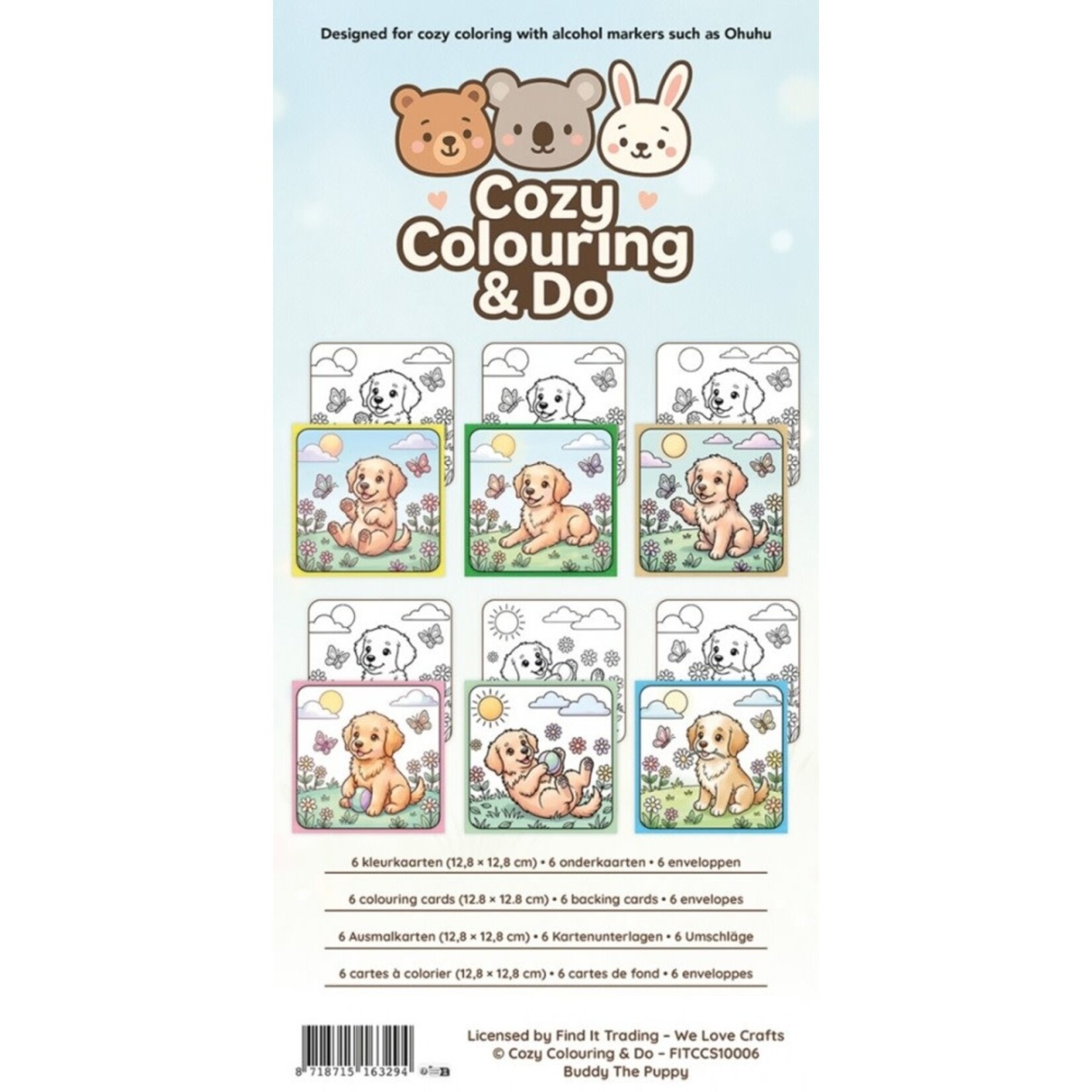Cozy Colouring Cards Set, Buddy The Puppy - Outside Adventures