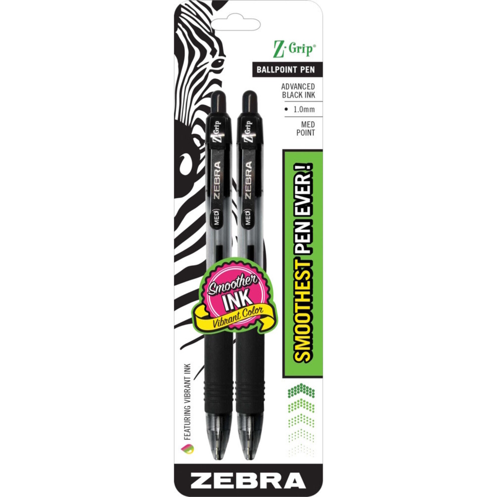 Zebra Z-Grip Retractable Ballpoint Pen Set, 1.0mm - Black (2pk)