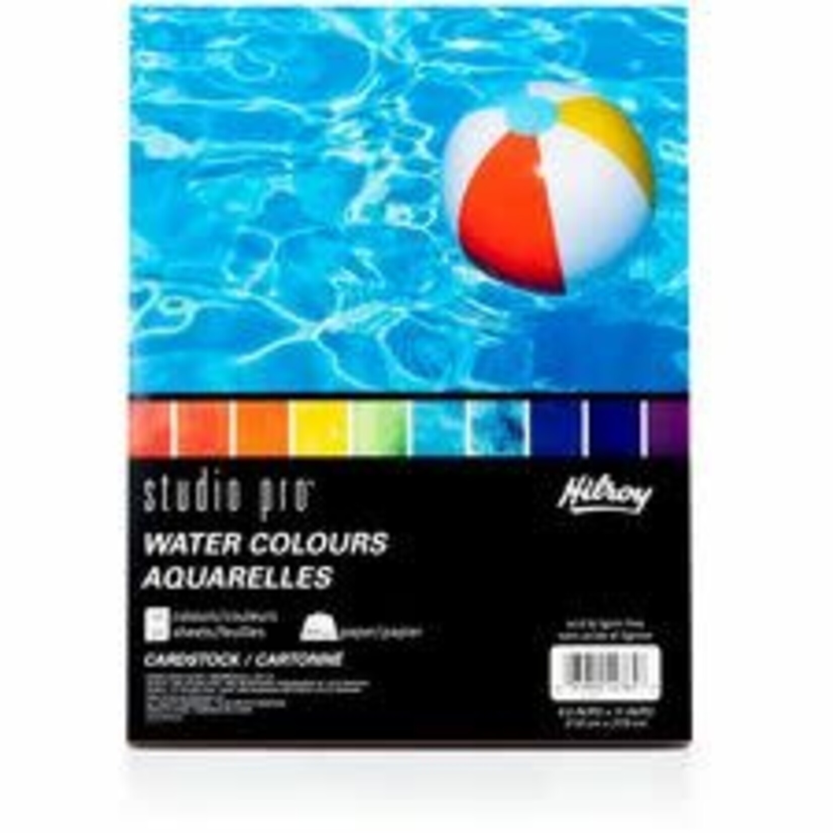 ACCO Brands CARD STOCK -HILROY STUDIO PRO WATER COLOURS - 8.5 X 11, 50 PK - ASST COLOURS