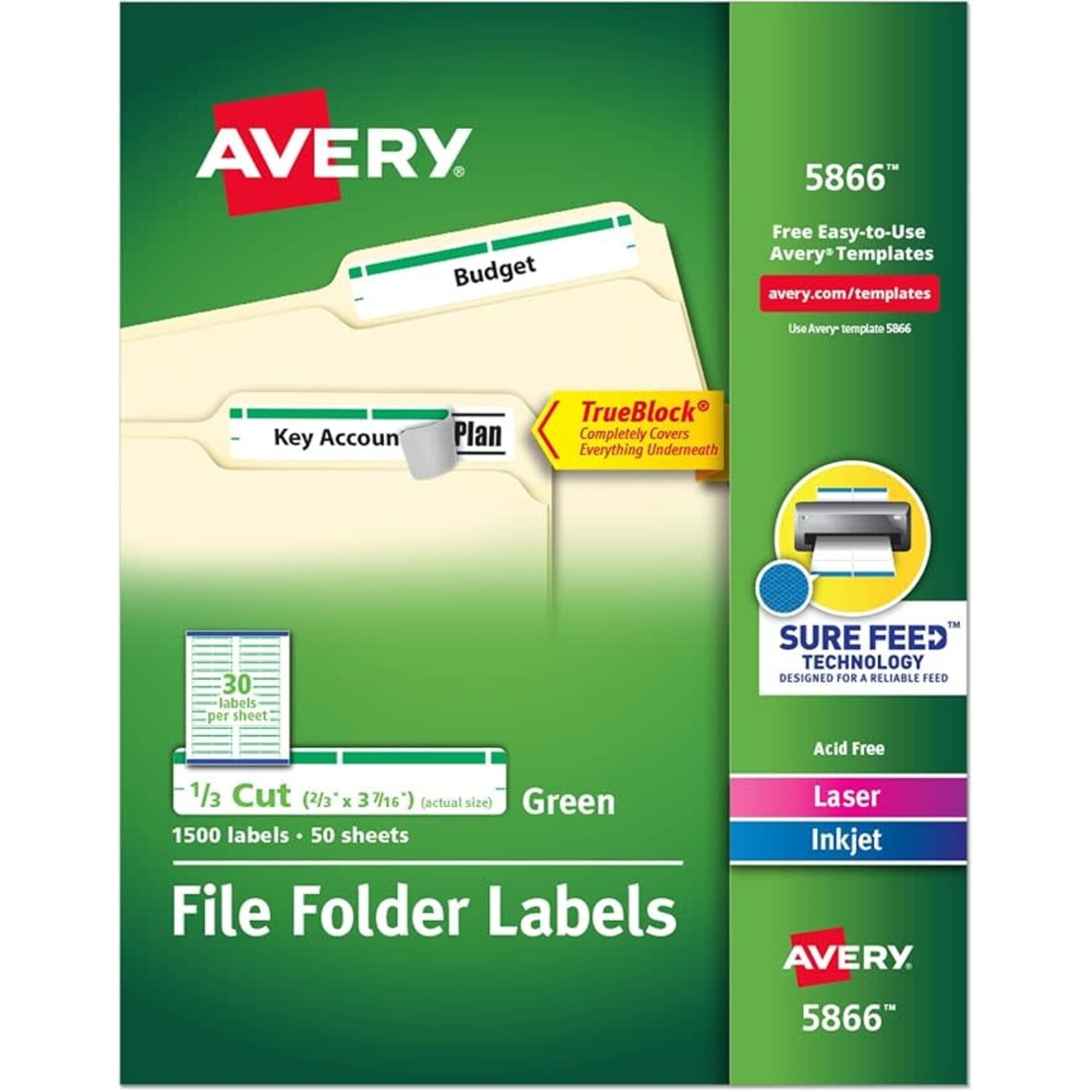 Avery Avery - Permanent TrueBlock File Folder Labels with Sure Feed (5866)