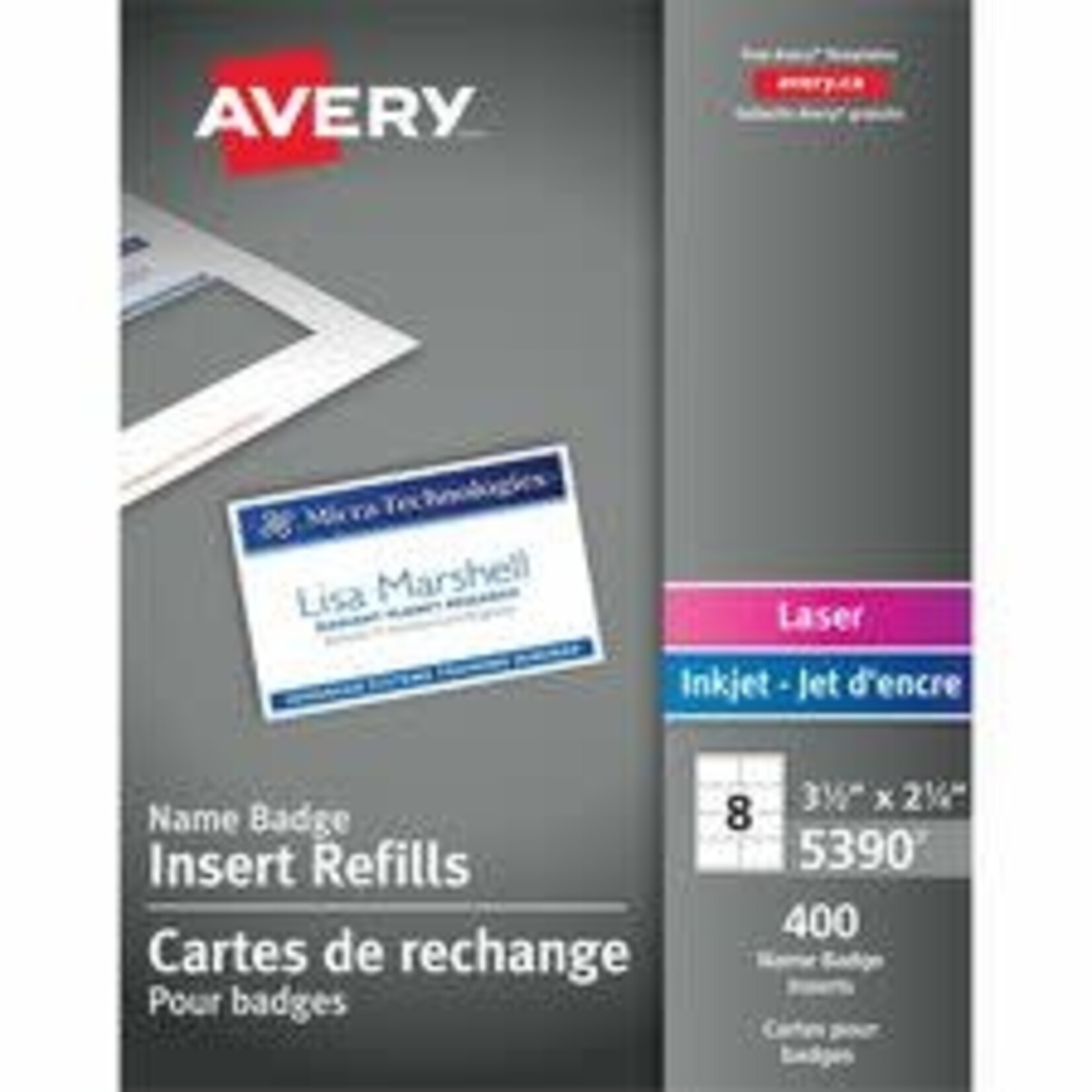 Avery NAME BADGE LABELS - 2-1/4" x 3-1/2" WHITE - 400 PK AVE05390