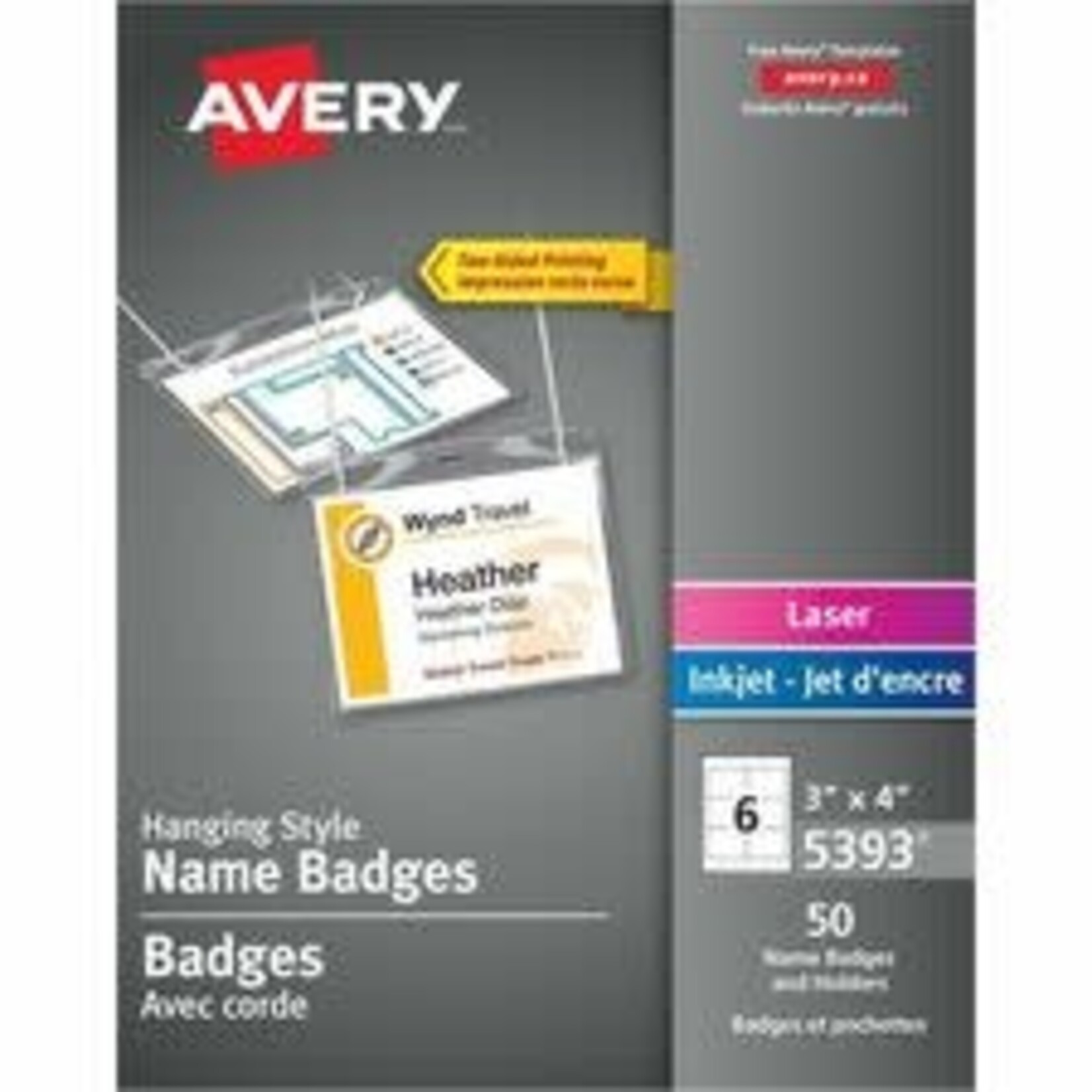 Avery HANGING NAME BADGE KIT - 3" x 4" - PVC FREE - CLEAR AVE5393