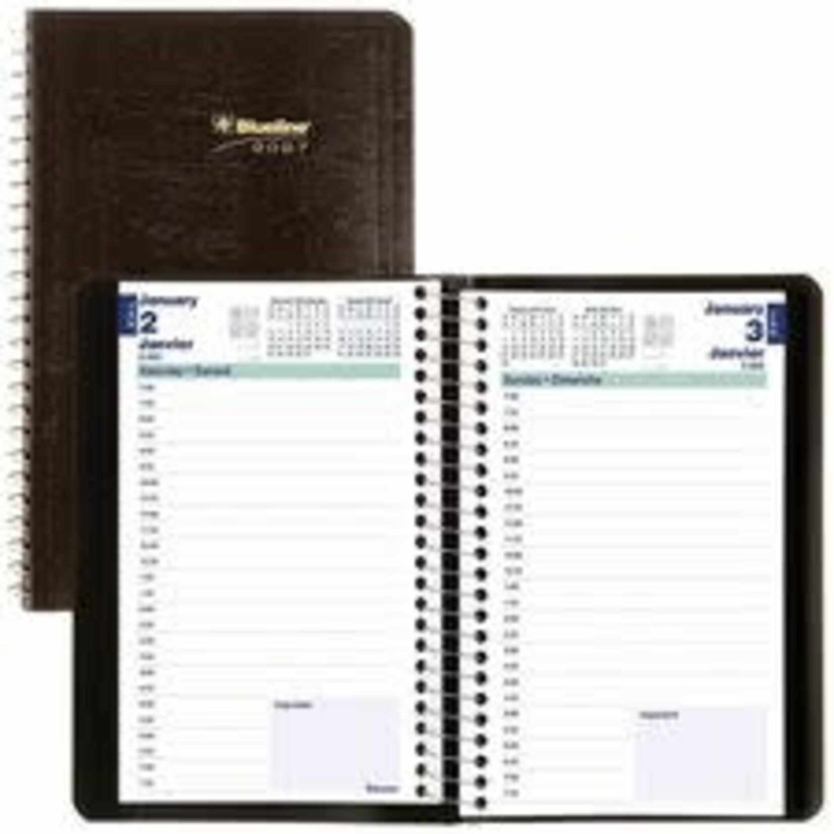 Blueline BLUELINE 2027 ESSENTIAL DAILY PLANNER, APPT BOOK, 12 MONTH, JAN - DEC, SPIRAL BINDING, 8" x 5", BLACK, BILINGUAL