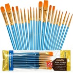 Blue Paint Brushes Pack, 20Pcs Round Pointed Tip