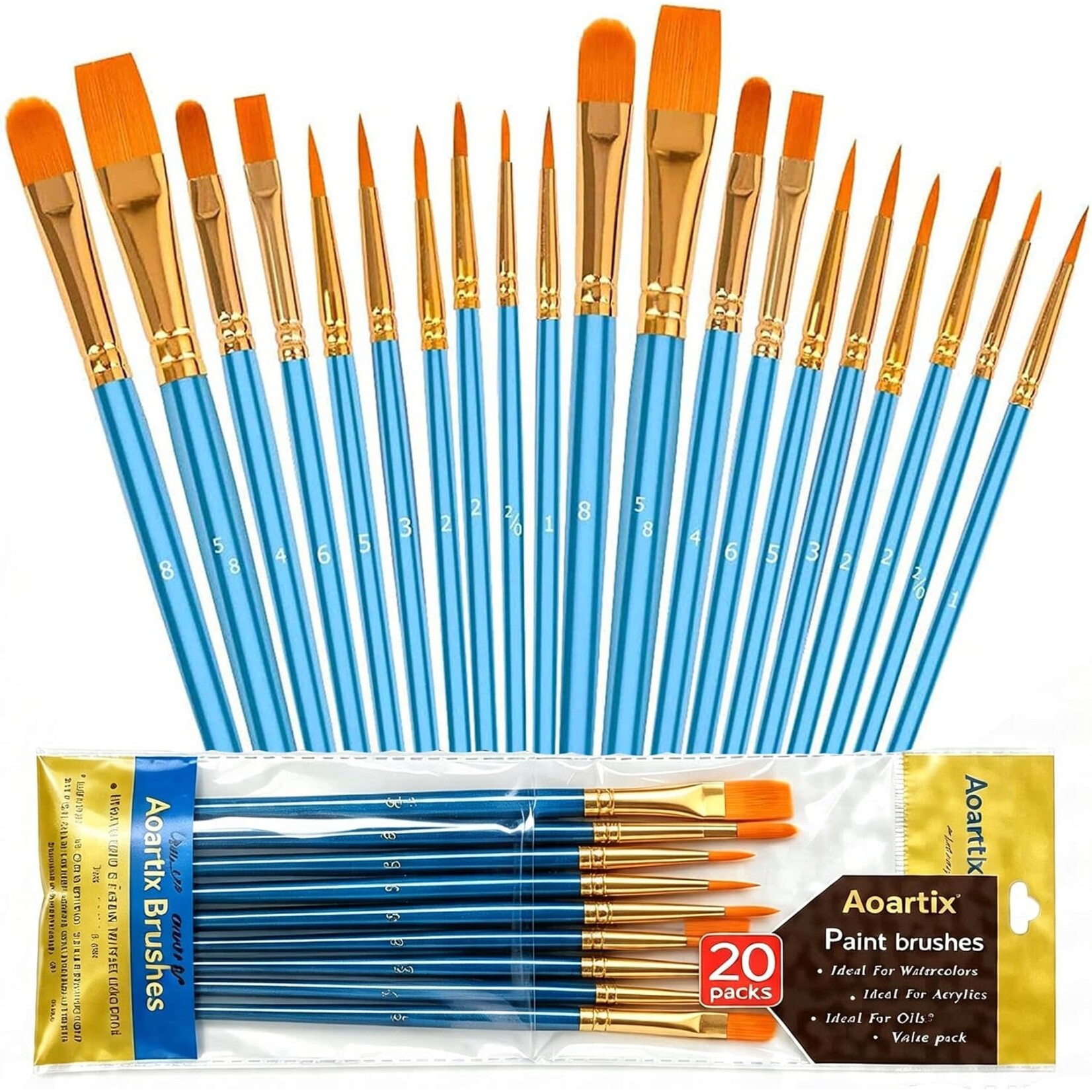 Blue Paint Brushes Pack, Aoartix 20Pcs Round Pointed Tip Artist Brushes