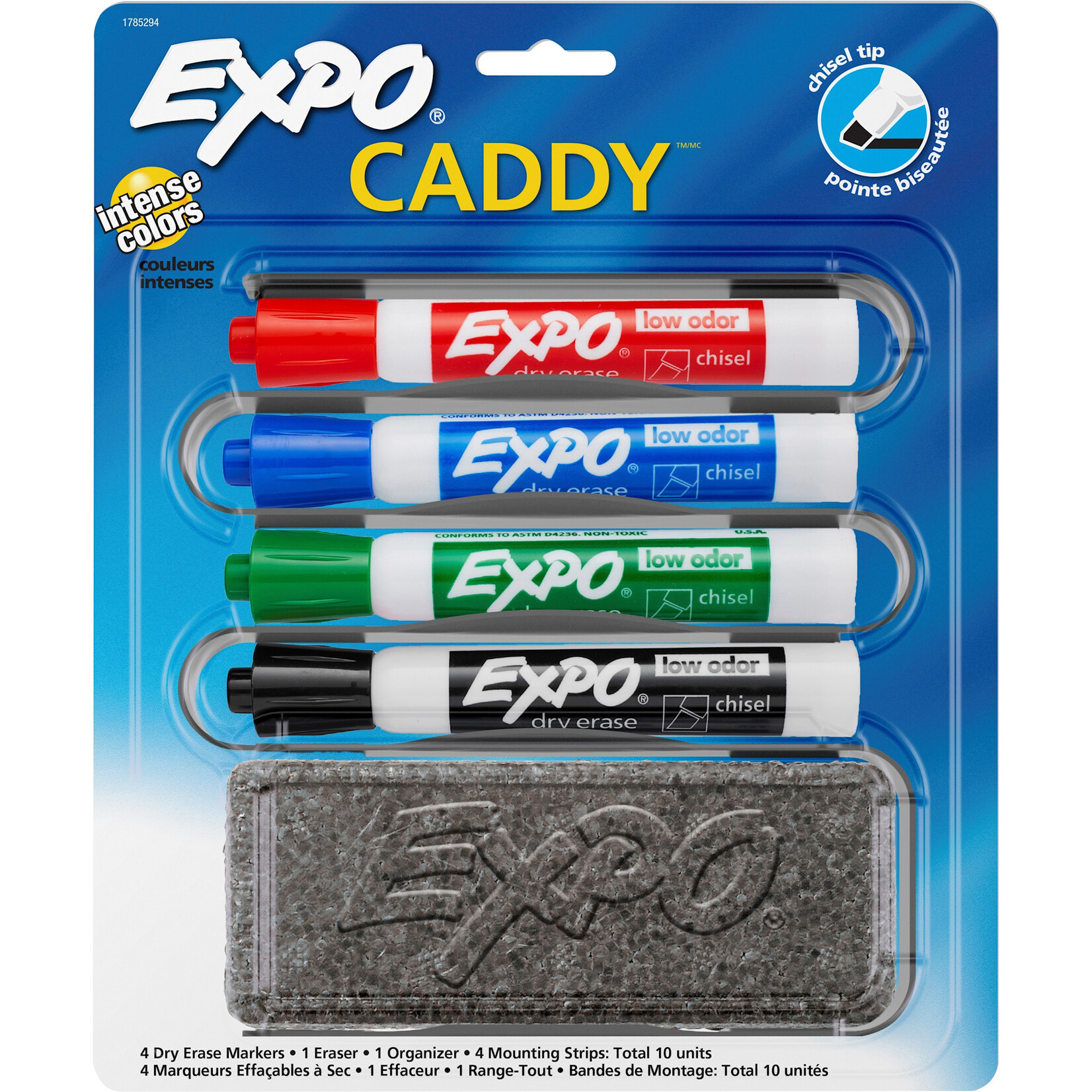 Expo MARKER-DRY ERASE, EXPO, CADDY ORGANIZER, CHISEL, 4 COLOURS, 1 ERASER