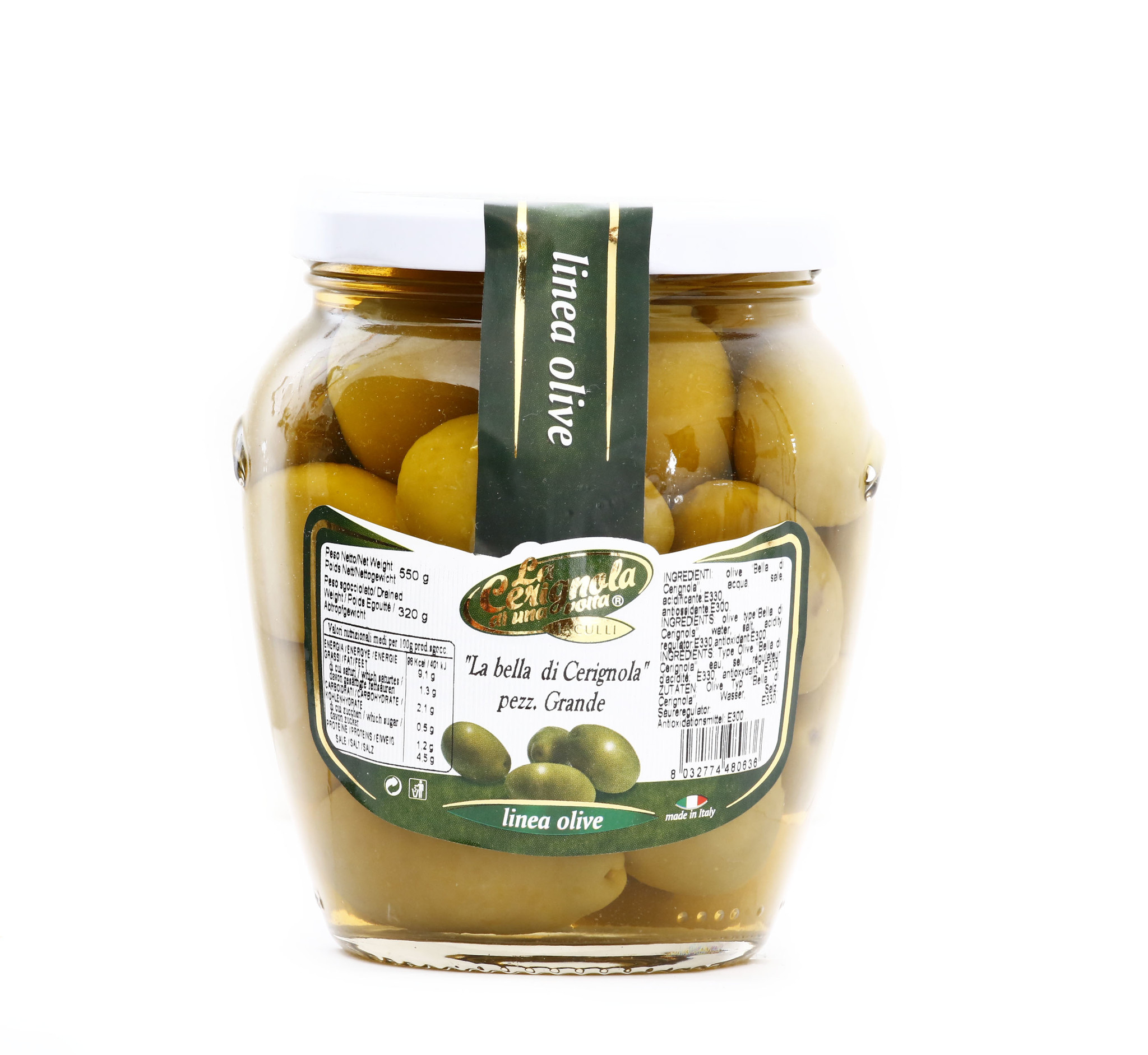 La Cerignola Di Una Volta ''Belle Di Cerignola'' Olives Vertes 2G en huile de tournesol 580 ml
