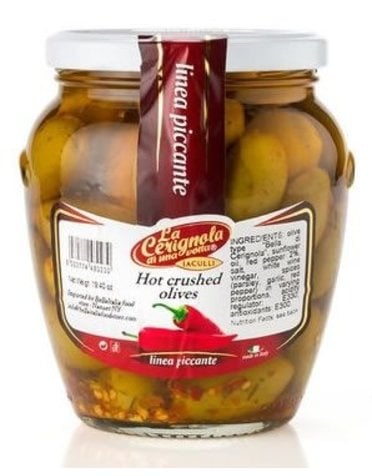 La Cerignola Di Una Volta "La Cerignola" Spicy Crushed Schiacciate Olives s.o. 9/580ml