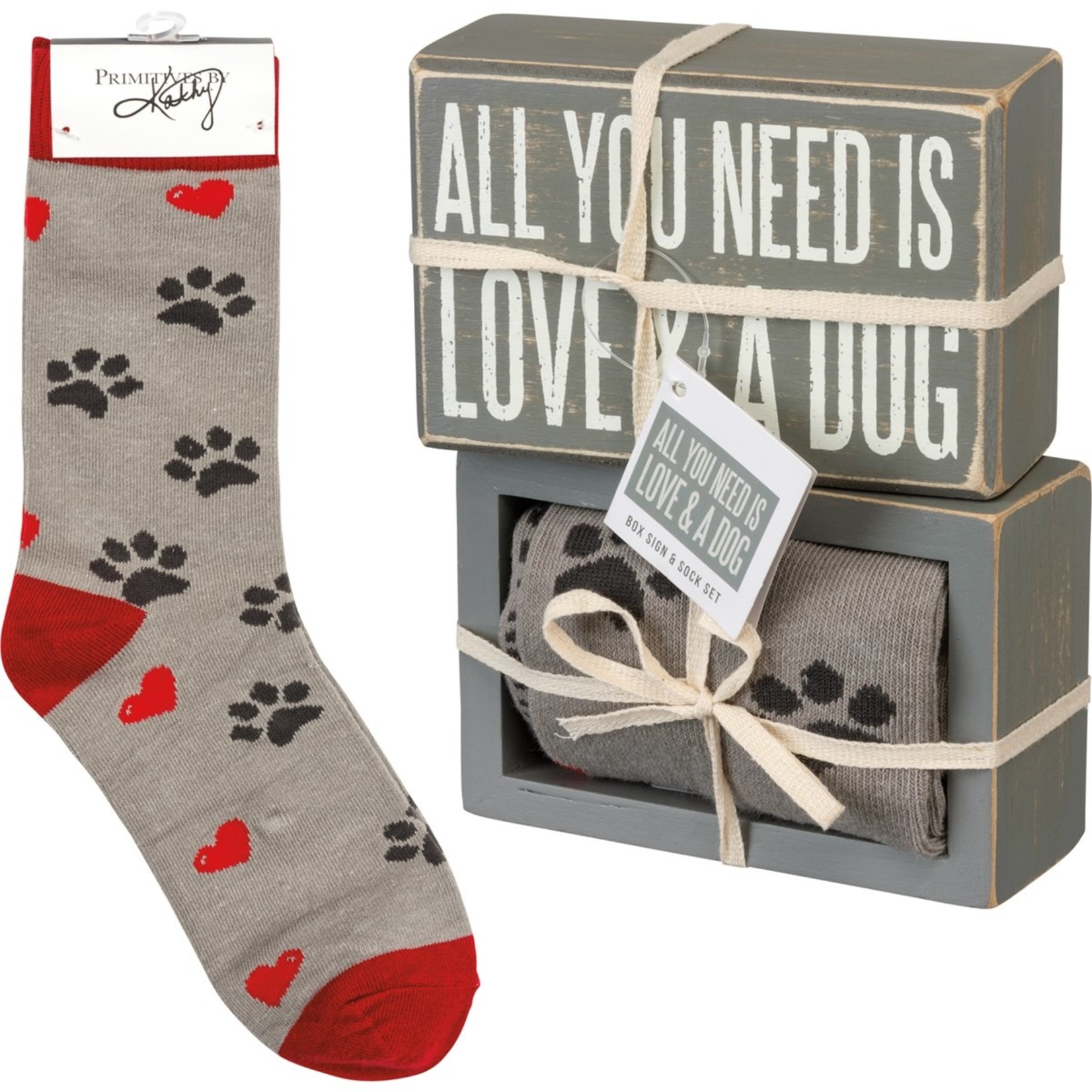 Primitives By Kathy PBK Box Sign & Sock Set - Love Dogs