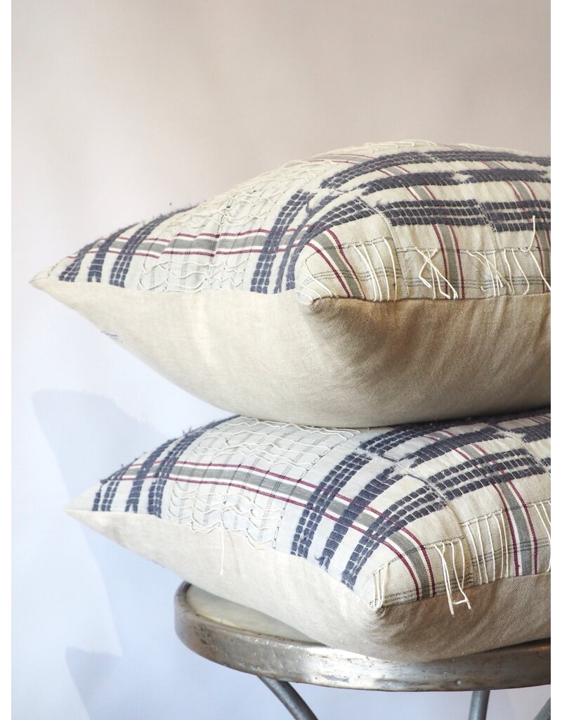 GREY BLUE STRIPED VINTAGE AFRICAN FABRIC PILLOW